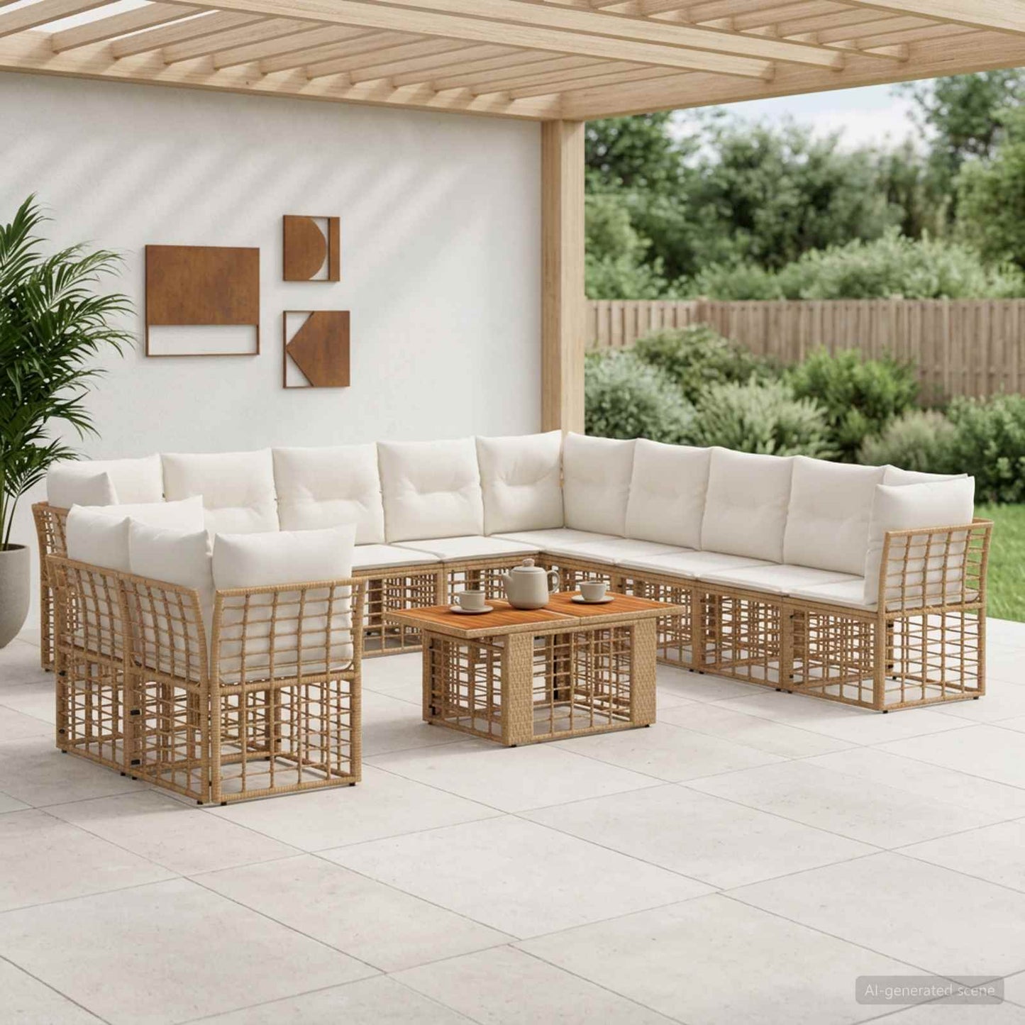 Gartensofa-set 12 stk. Natürlich und Cremweiß Poly-Rattan