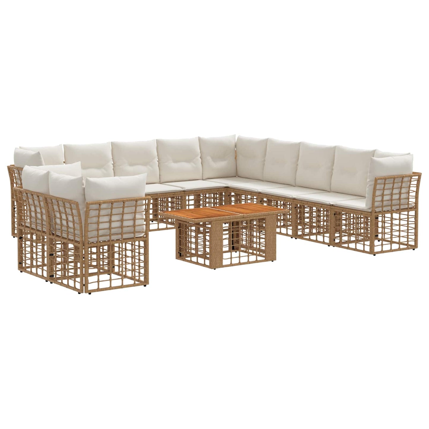 Gartensofa-set 12 stk. Natürlich und Cremweiß Poly-Rattan