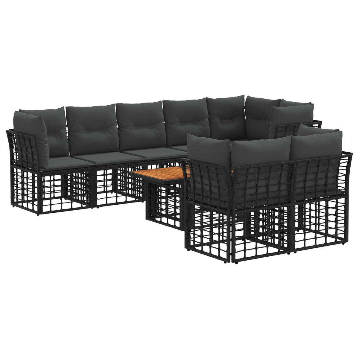 Gartensofa-set 9 stk. Schwarz und Dunkelgrau Poly-Rattan
