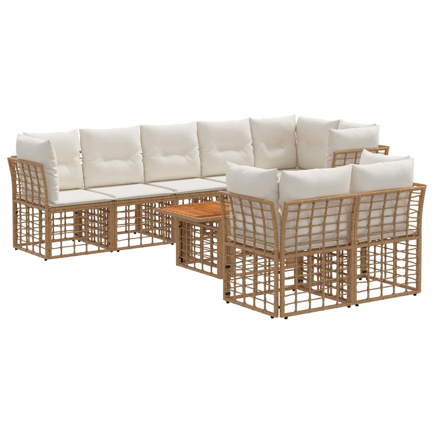 Gartensofa-set 9 stk. Natürlich und Cremweiß Poly-Rattan