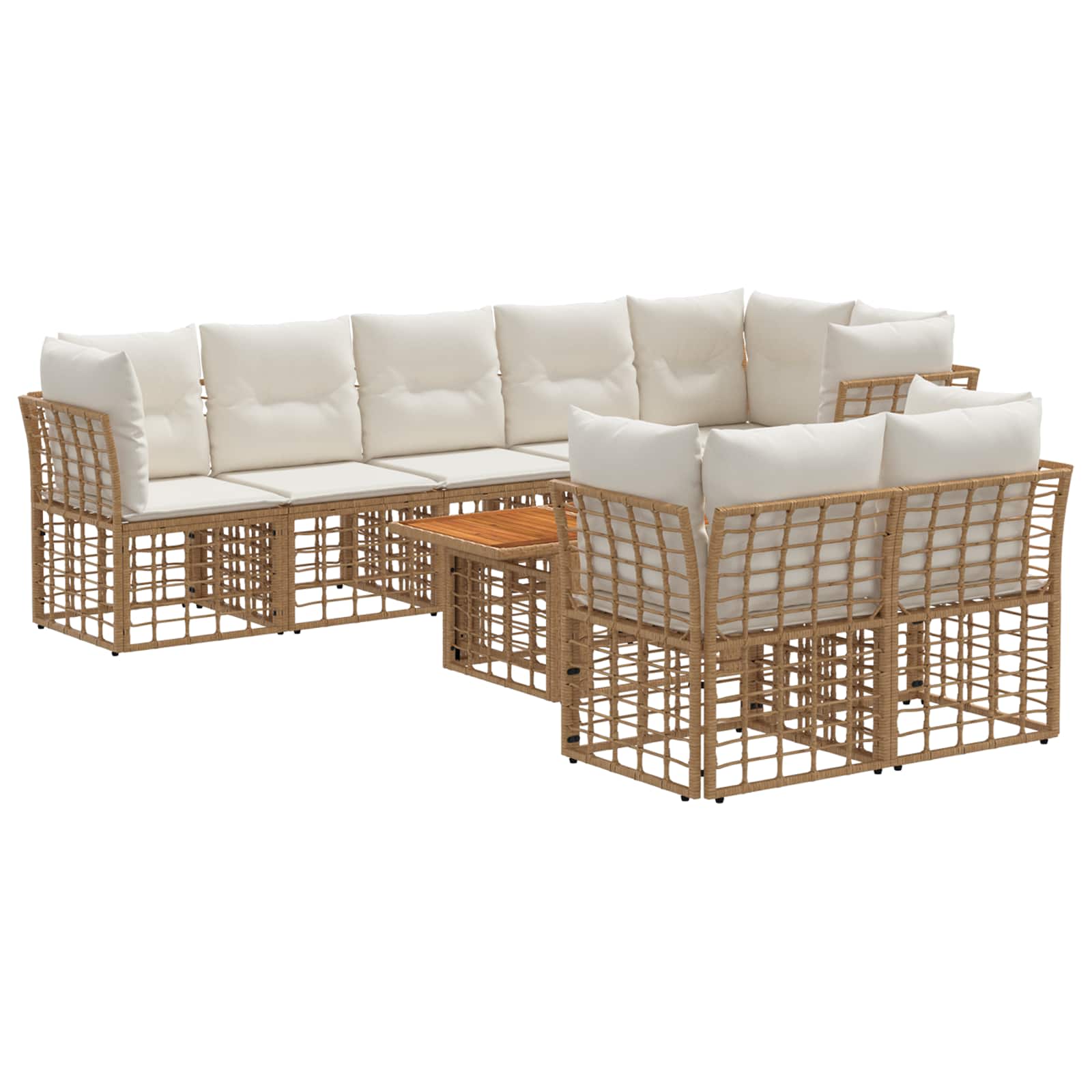 Gartensofa-set 9 stk. Natürlich und Cremweiß Poly-Rattan