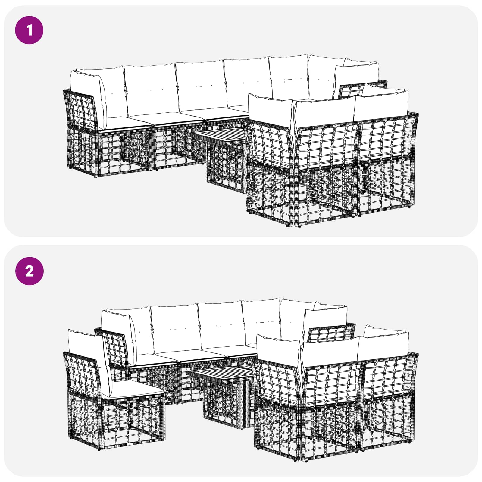 Gartensofa-set 9 stk. Natürlich und Cremweiß Poly-Rattan