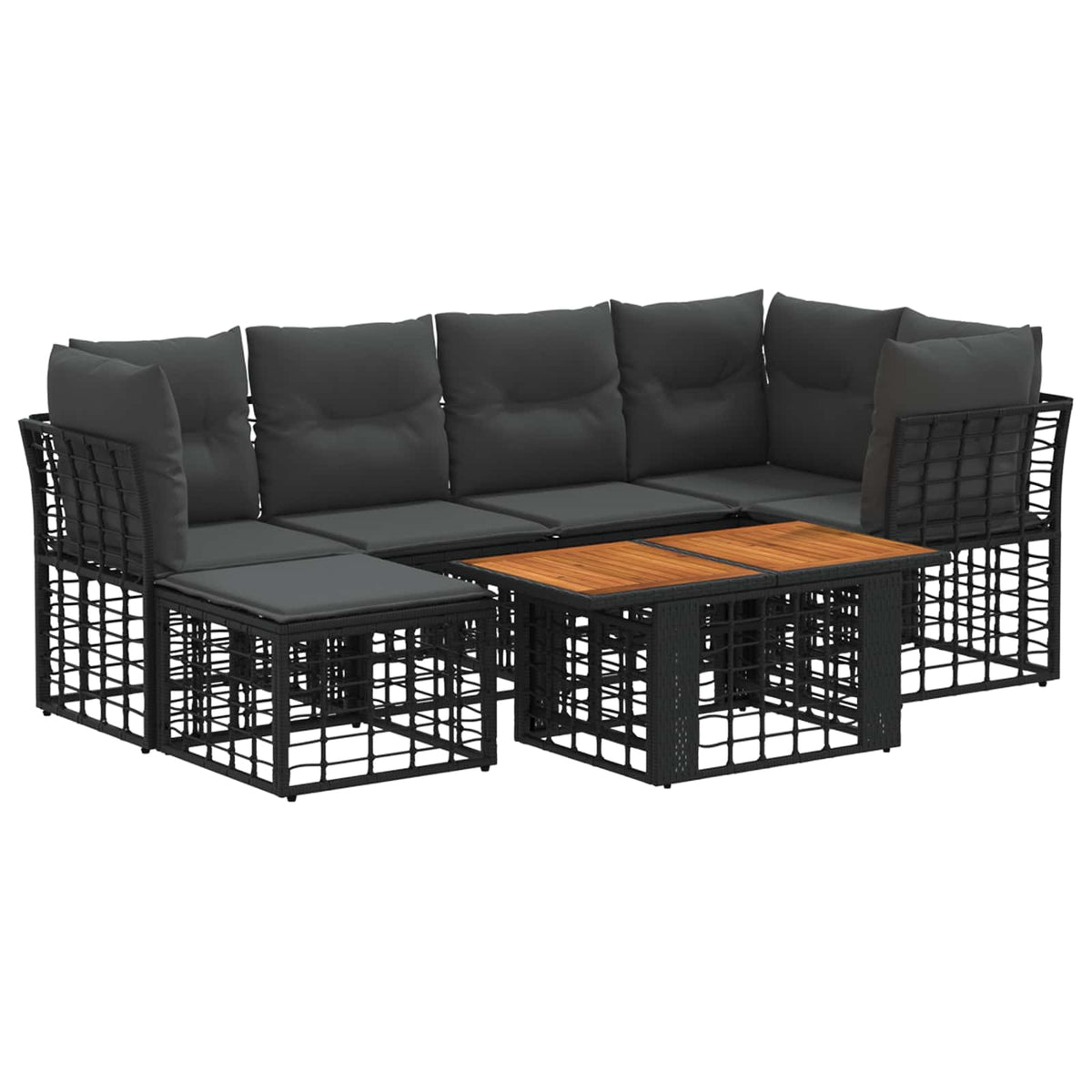 Gartensofa-set 7 stk. Schwarz und Dunkelgrau Poly-Rattan