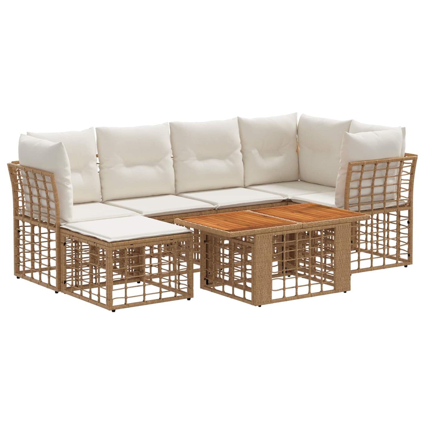 Gartensofa-set 7 stk. Natürlich und Cremweiß Poly-Rattan