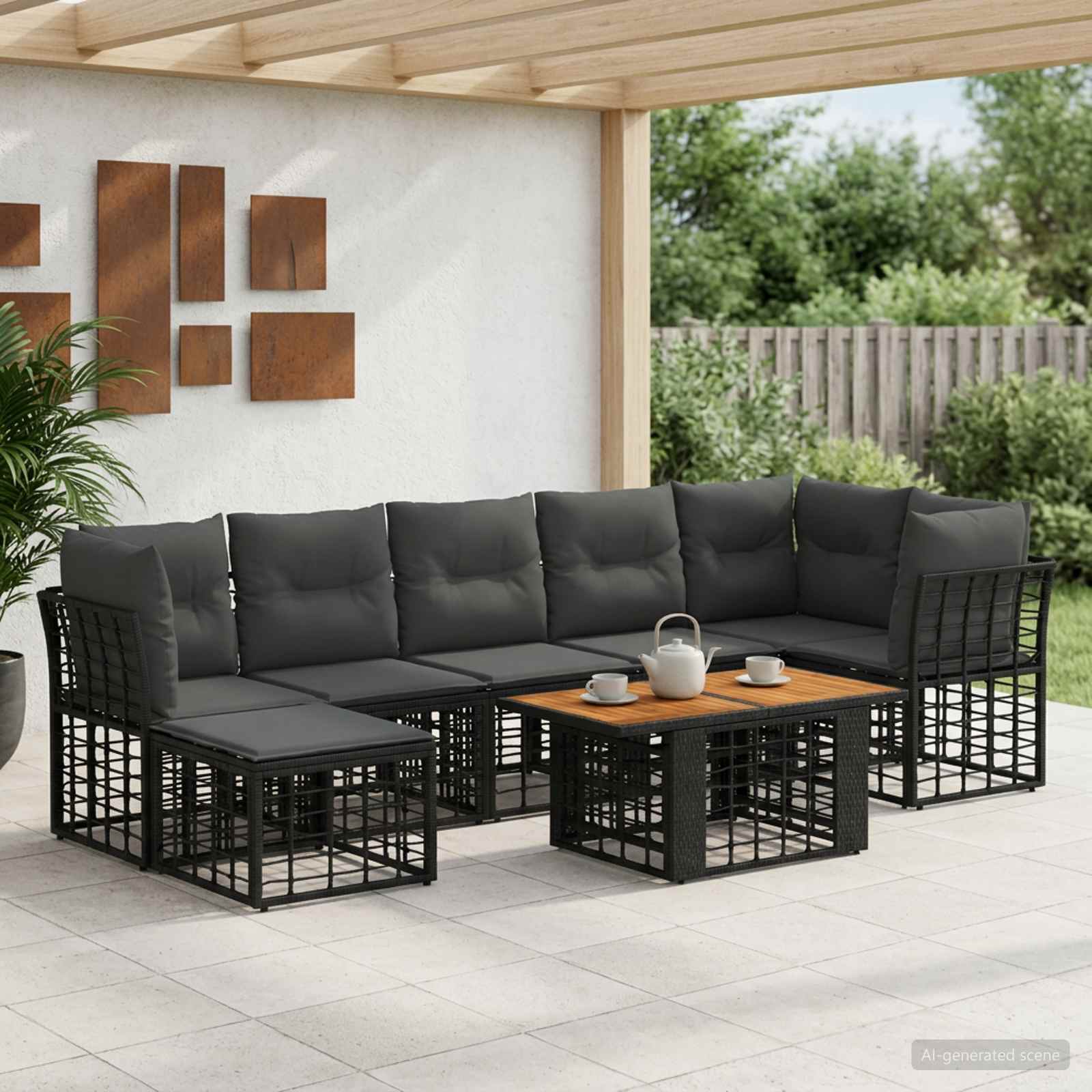Gartensofa-set 8 stk. Schwarz und Dunkelgrau Poly-Rattan