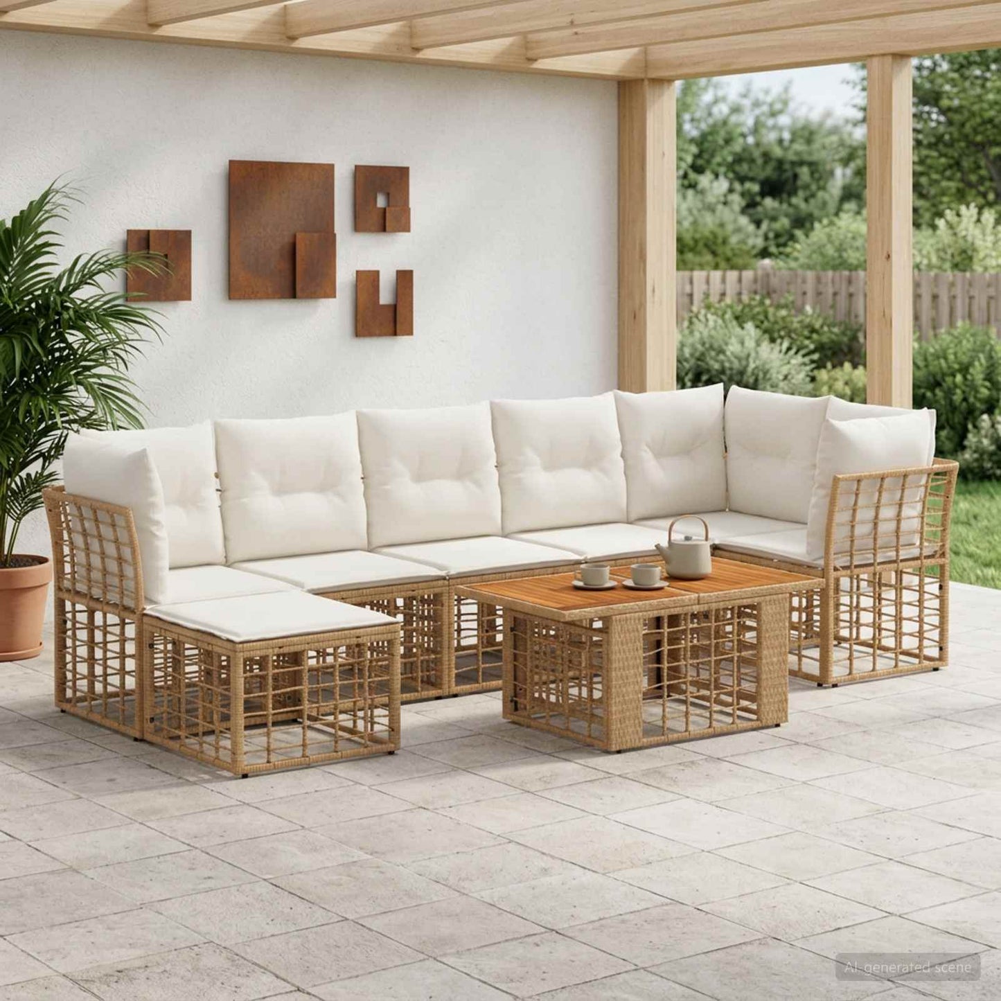 Gartensofa-set 8 stk. Natürlich und Cremweiß Poly-Rattan