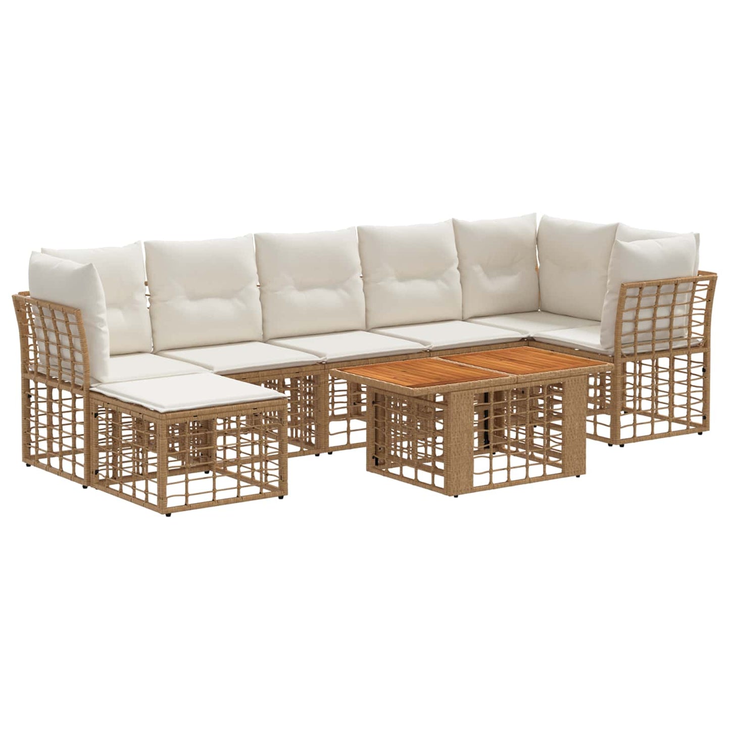 Gartensofa-set 8 stk. Natürlich und Cremweiß Poly-Rattan