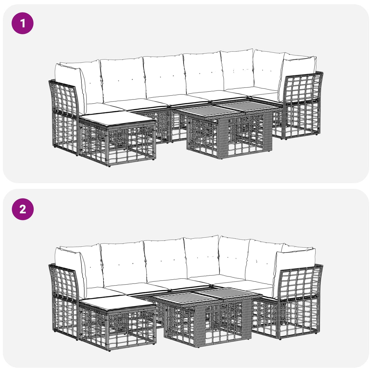 Gartensofa-set 8 stk. Natürlich und Cremweiß Poly-Rattan