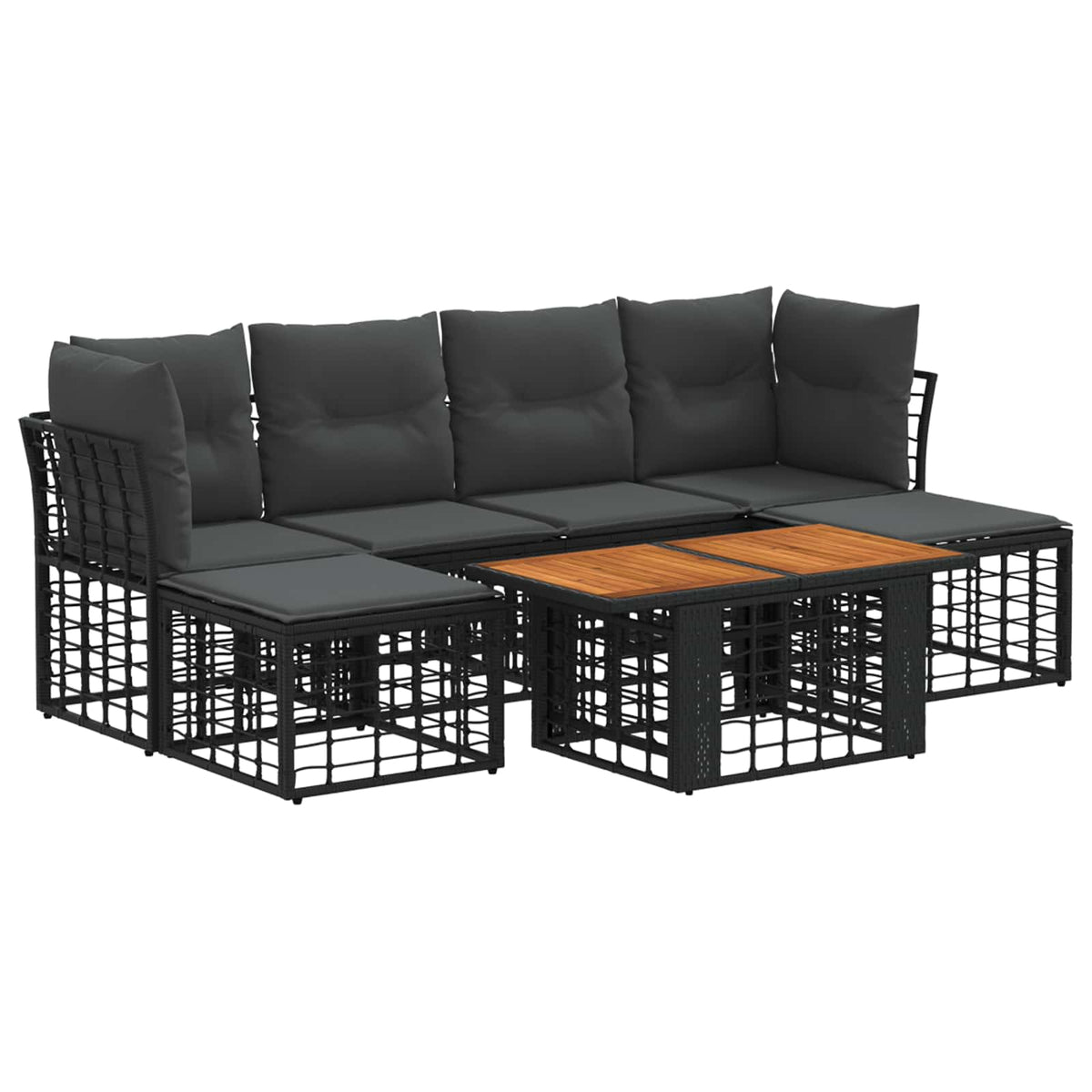 Gartensofa-set 7 stk. Schwarz und Dunkelgrau Poly-Rattan