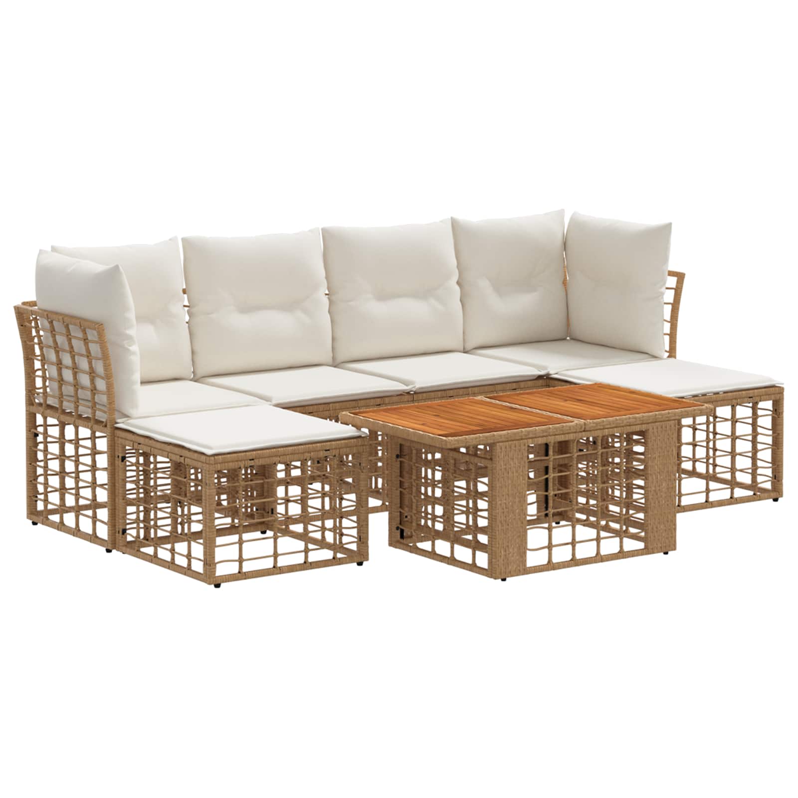 Gartensofa-set 7 stk. Natürlich und Cremweiß Poly-Rattan