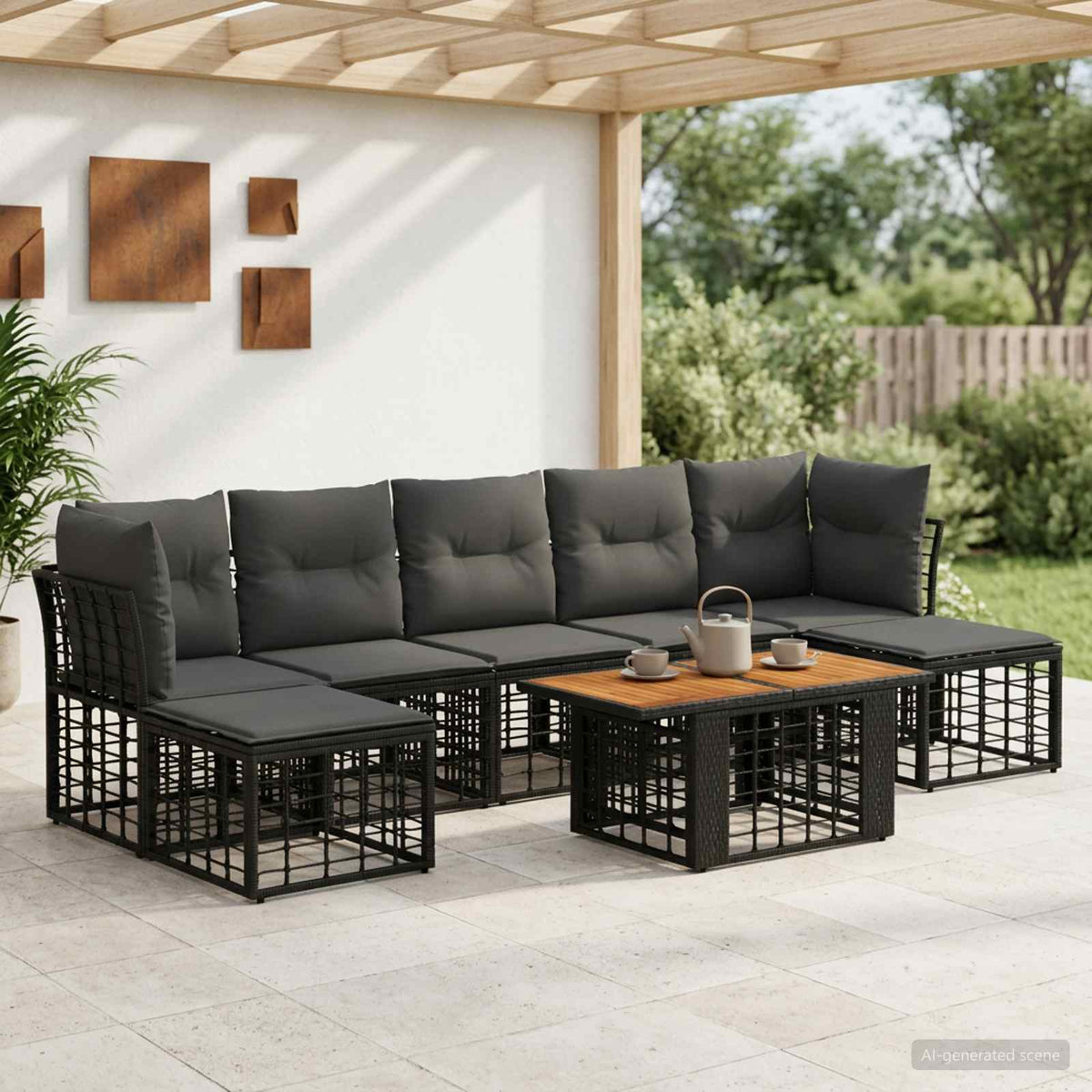 Gartensofa-set 8 stk. Schwarz und Dunkelgrau Poly-Rattan