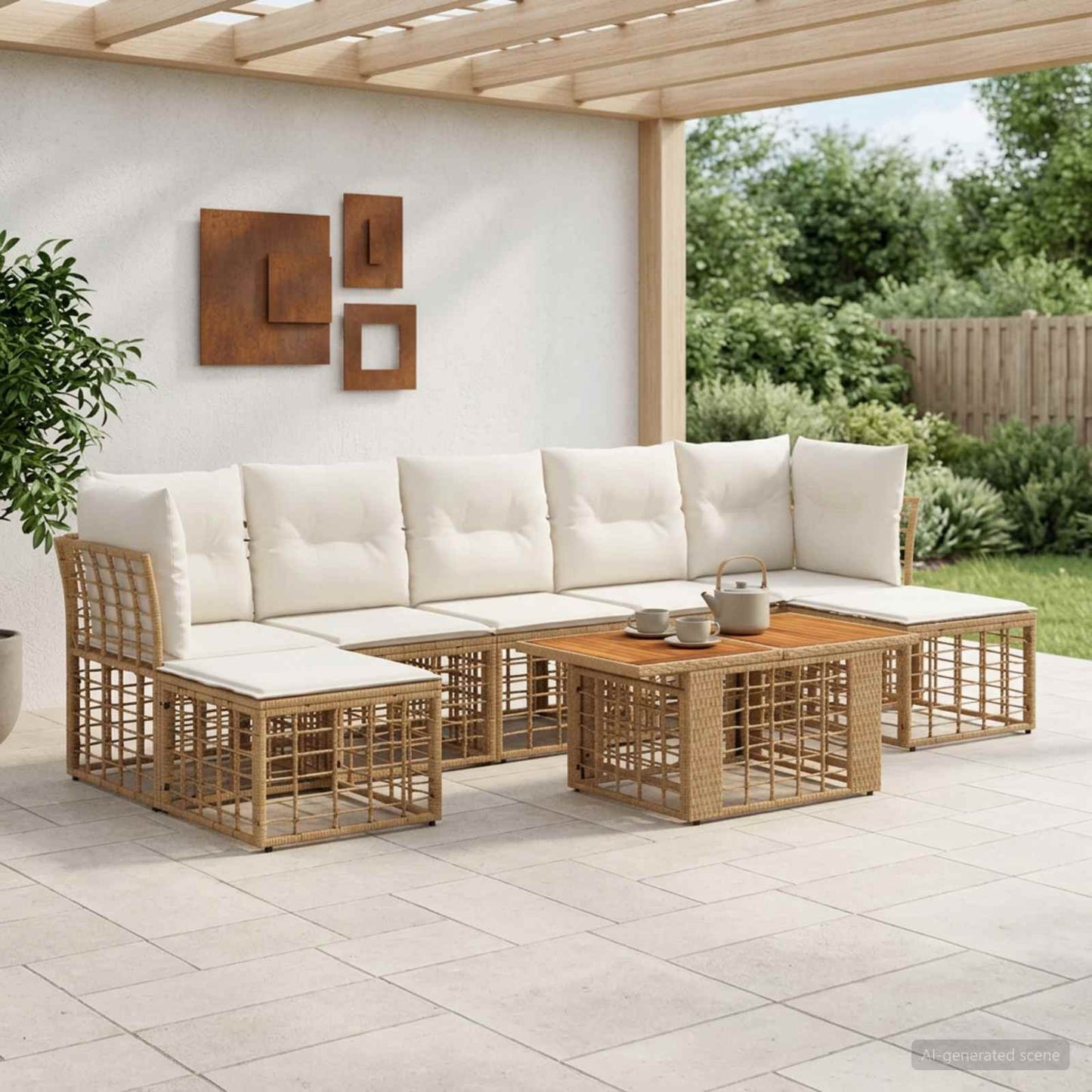 Gartensofa-set 8 stk. Natürlich und Cremweiß Poly-Rattan