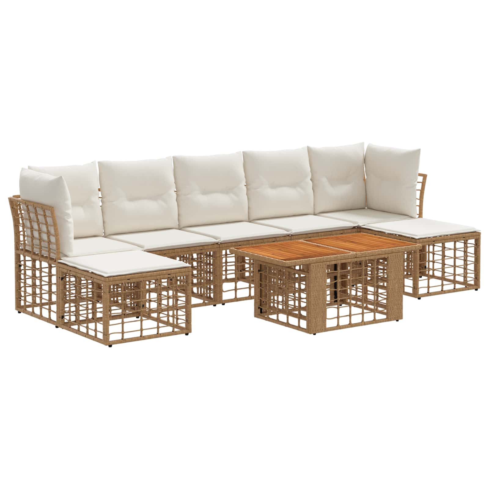 Gartensofa-set 8 stk. Natürlich und Cremweiß Poly-Rattan
