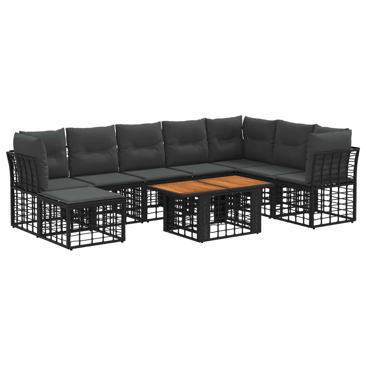 Gartensofa-set 9 stk. Schwarz und Dunkelgrau Poly-Rattan