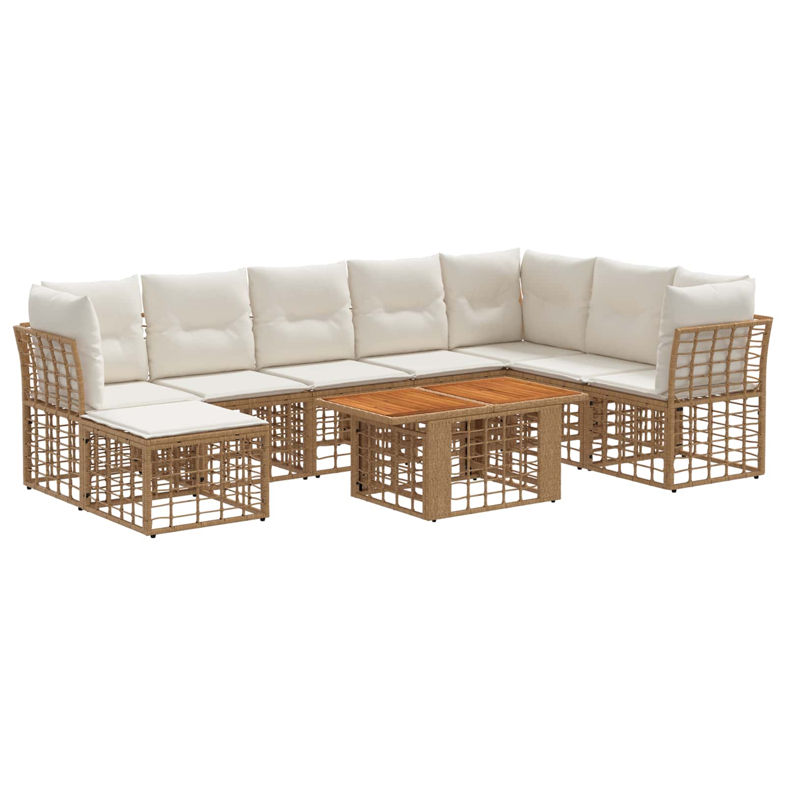 Gartensofa-set 9 stk. Natürlich und Cremweiß Poly-Rattan