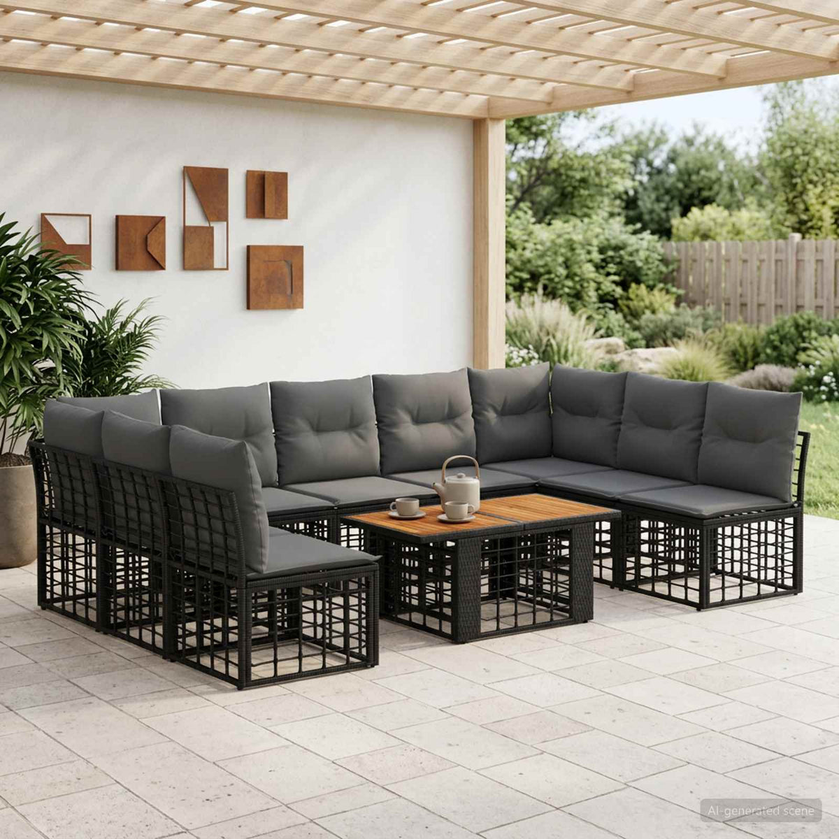 Gartensofa-set 10 stk. Schwarz und Dunkelgrau Poly-Rattan
