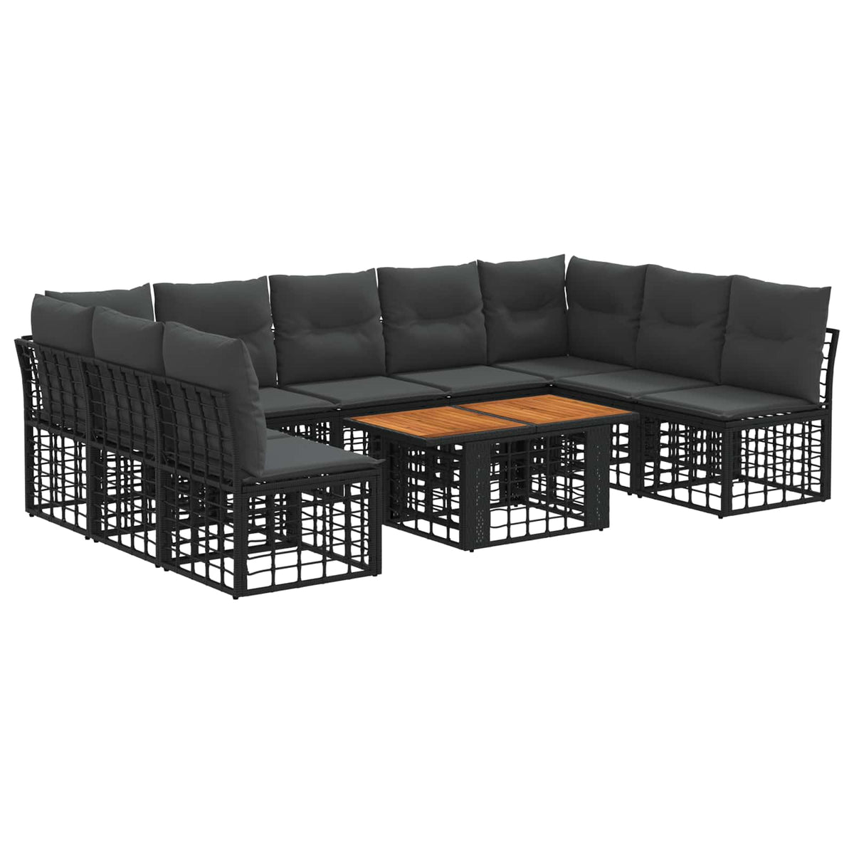 Gartensofa-set 10 stk. Schwarz und Dunkelgrau Poly-Rattan