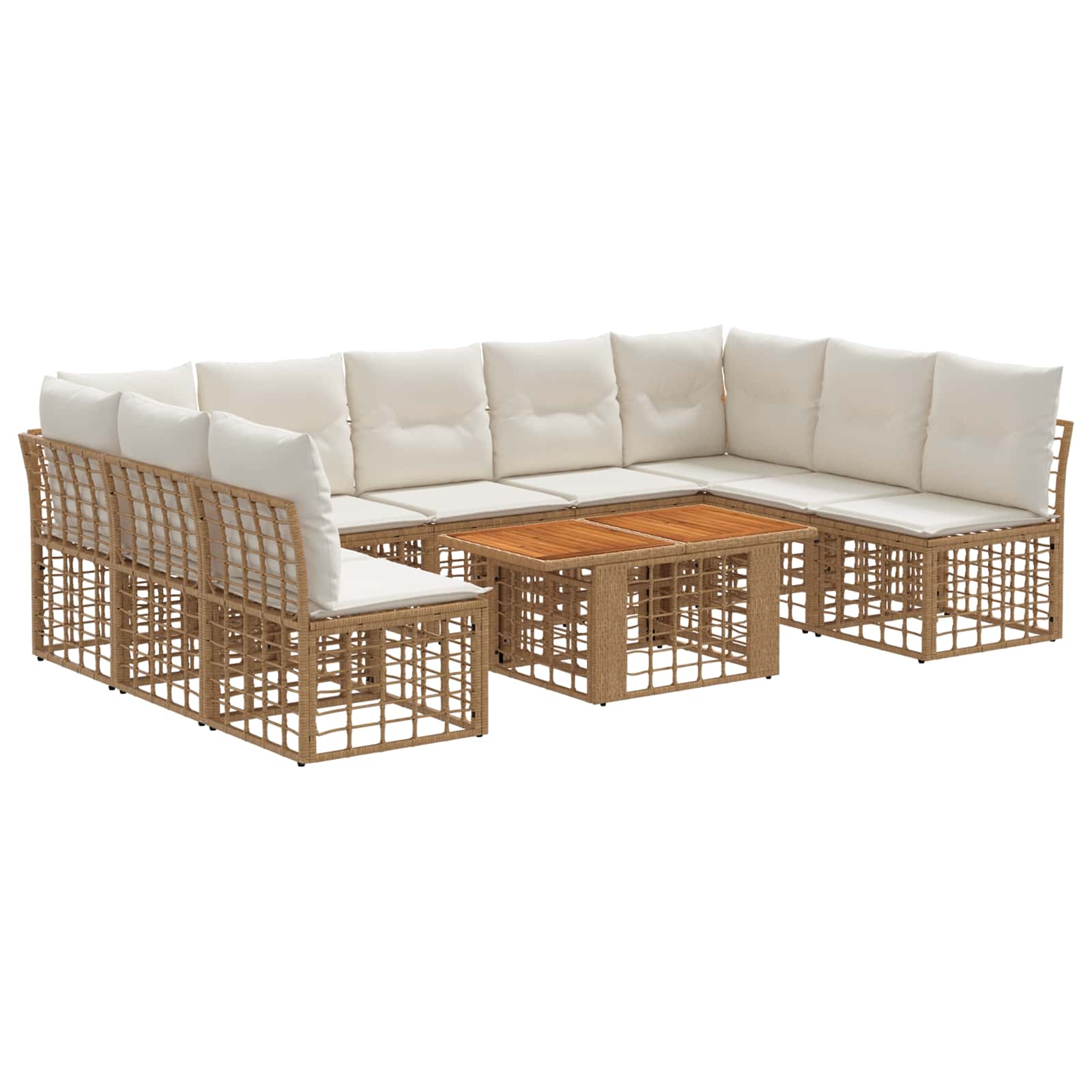 Gartensofa-set 10 stk. Natürlich und Cremweiß Poly-Rattan