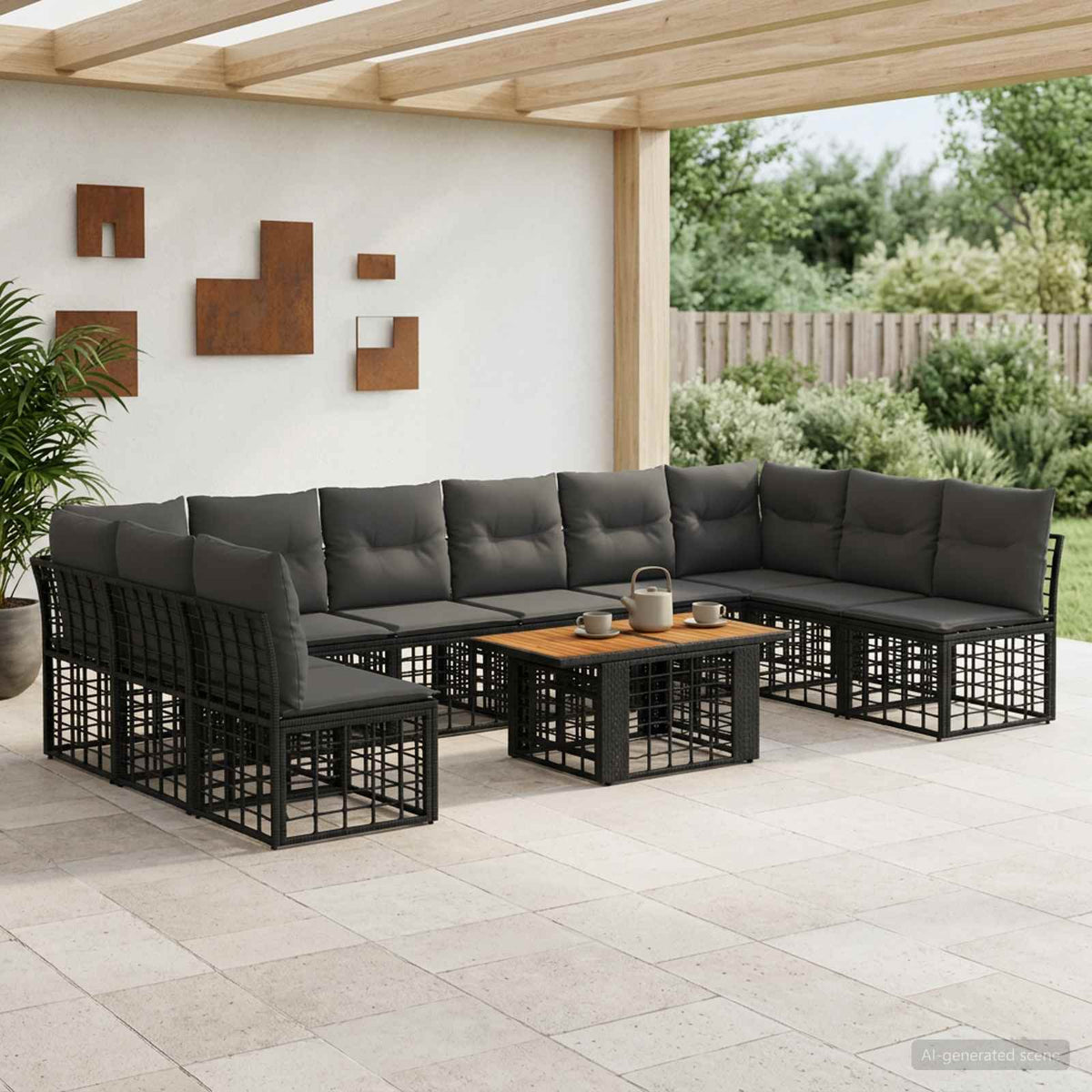 Gartensofa-set 11 stk. Schwarz und Dunkelgrau Poly-Rattan