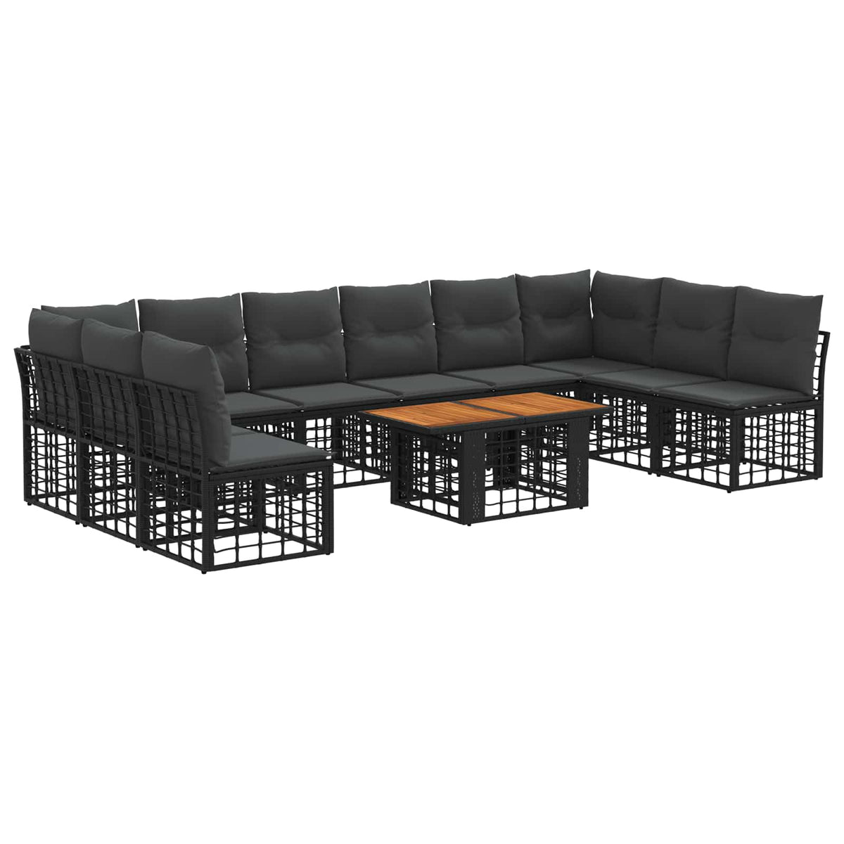 Gartensofa-set 11 stk. Schwarz und Dunkelgrau Poly-Rattan