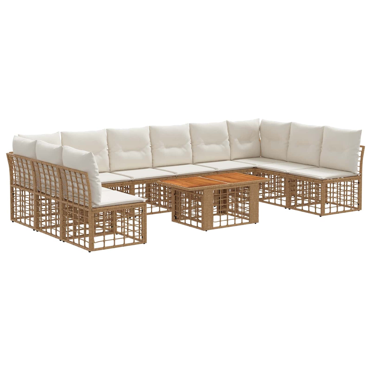 Gartensofa-set 11 stk. Natürlich und Cremweiß Poly-Rattan