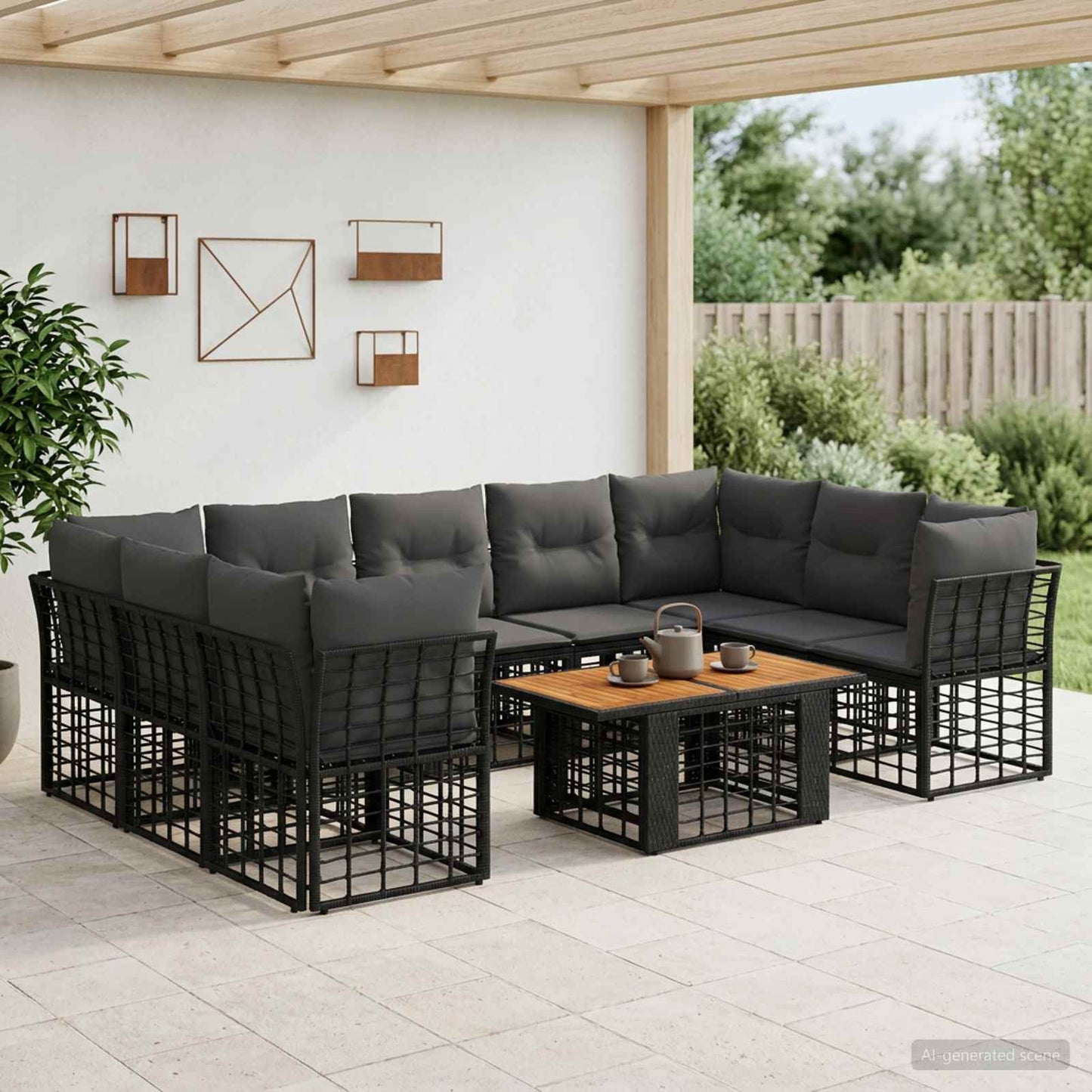 Gartensofa-set 10 stk. Schwarz und Dunkelgrau Poly-Rattan
