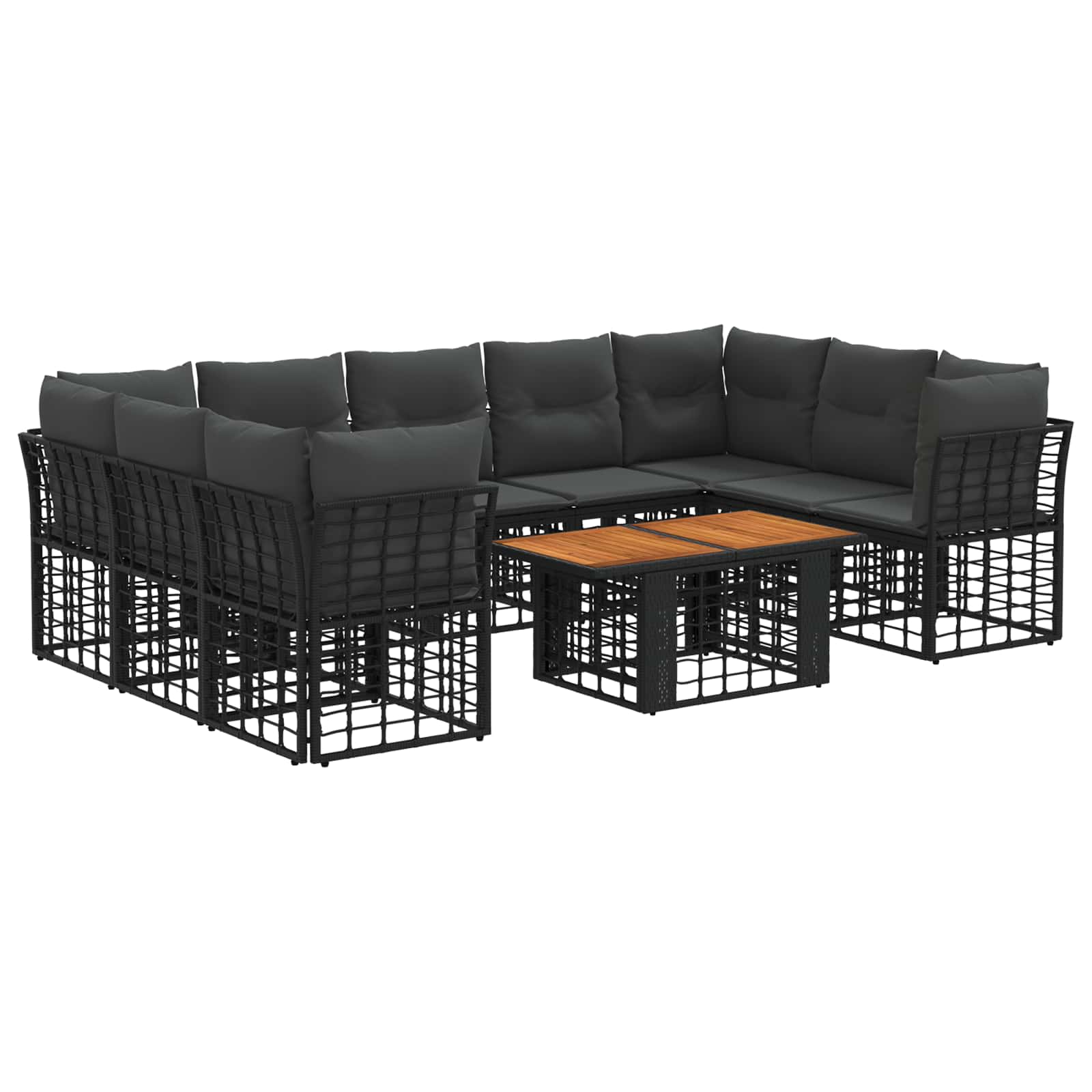 Gartensofa-set 10 stk. Schwarz und Dunkelgrau Poly-Rattan