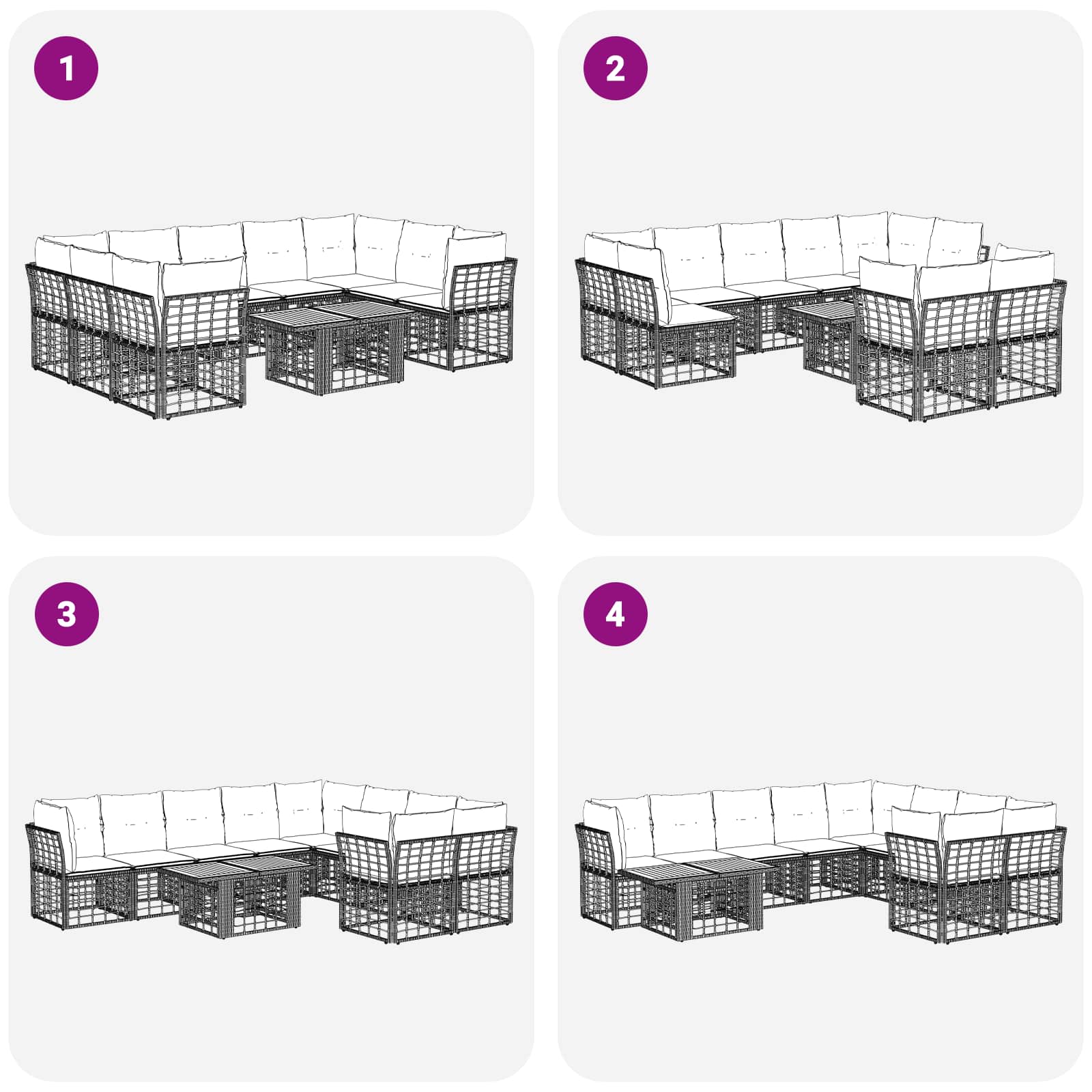 Gartensofa-set 10 stk. Schwarz und Dunkelgrau Poly-Rattan