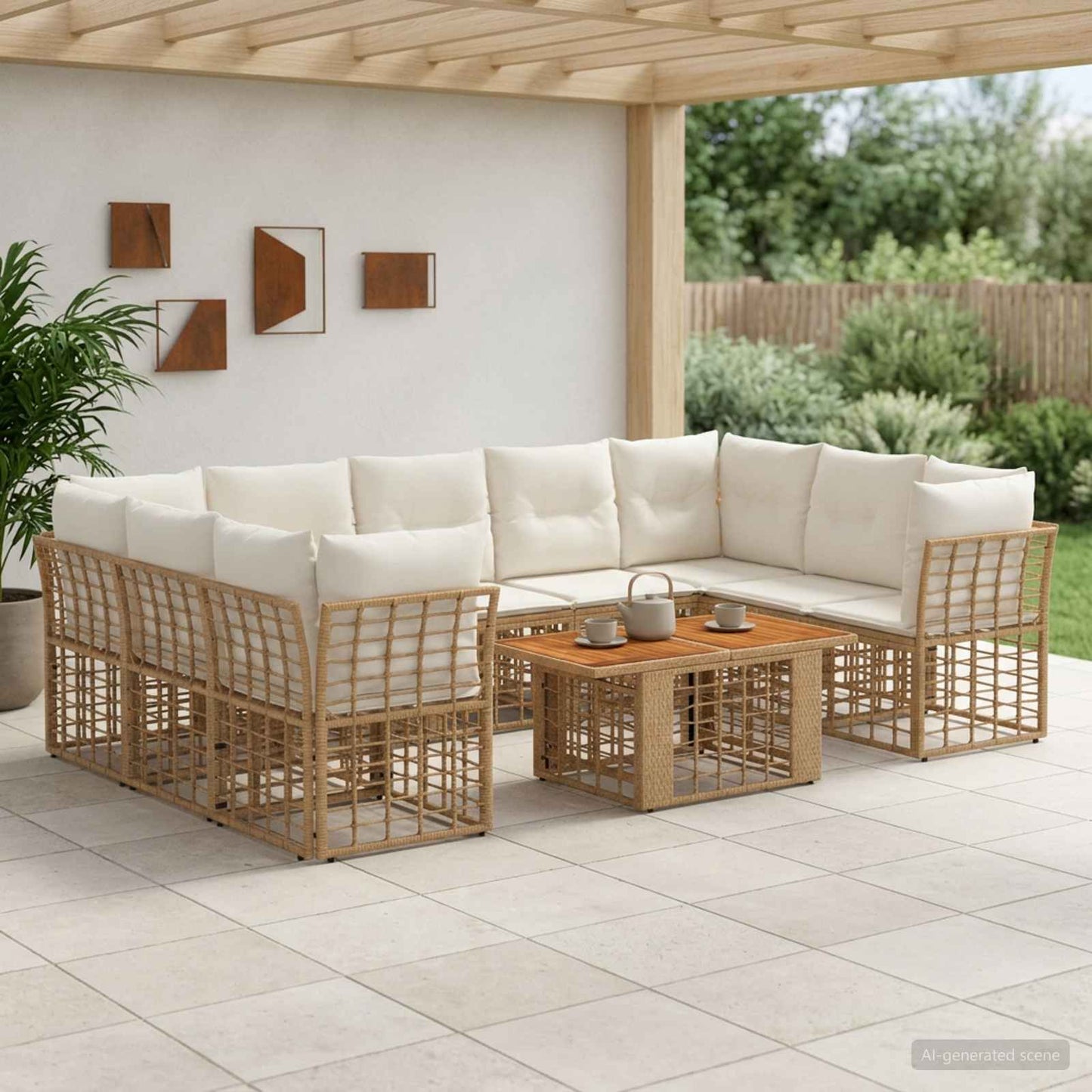 Gartensofa-set 10 stk. Natürlich und Cremweiß Poly-Rattan