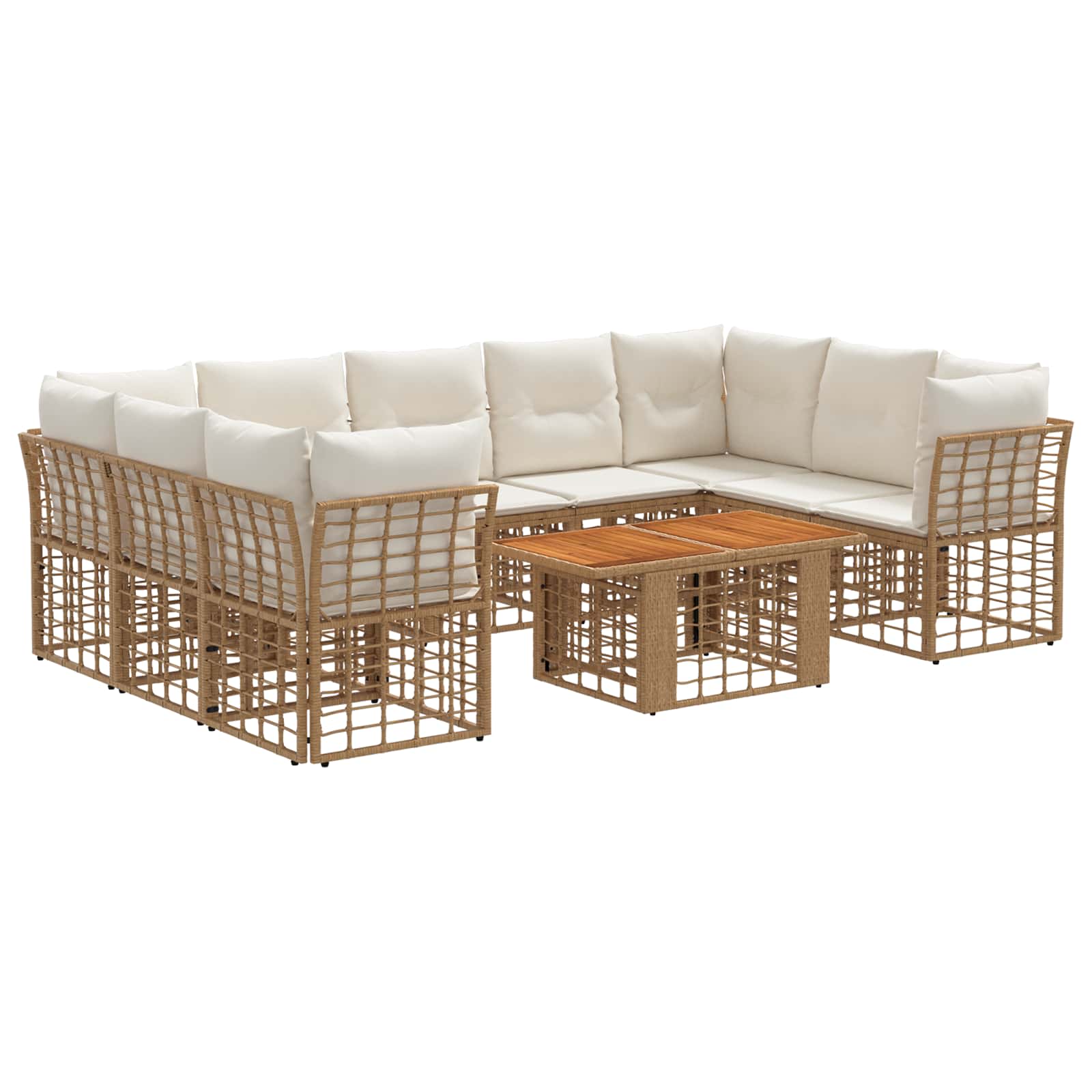 Gartensofa-set 10 stk. Natürlich und Cremweiß Poly-Rattan