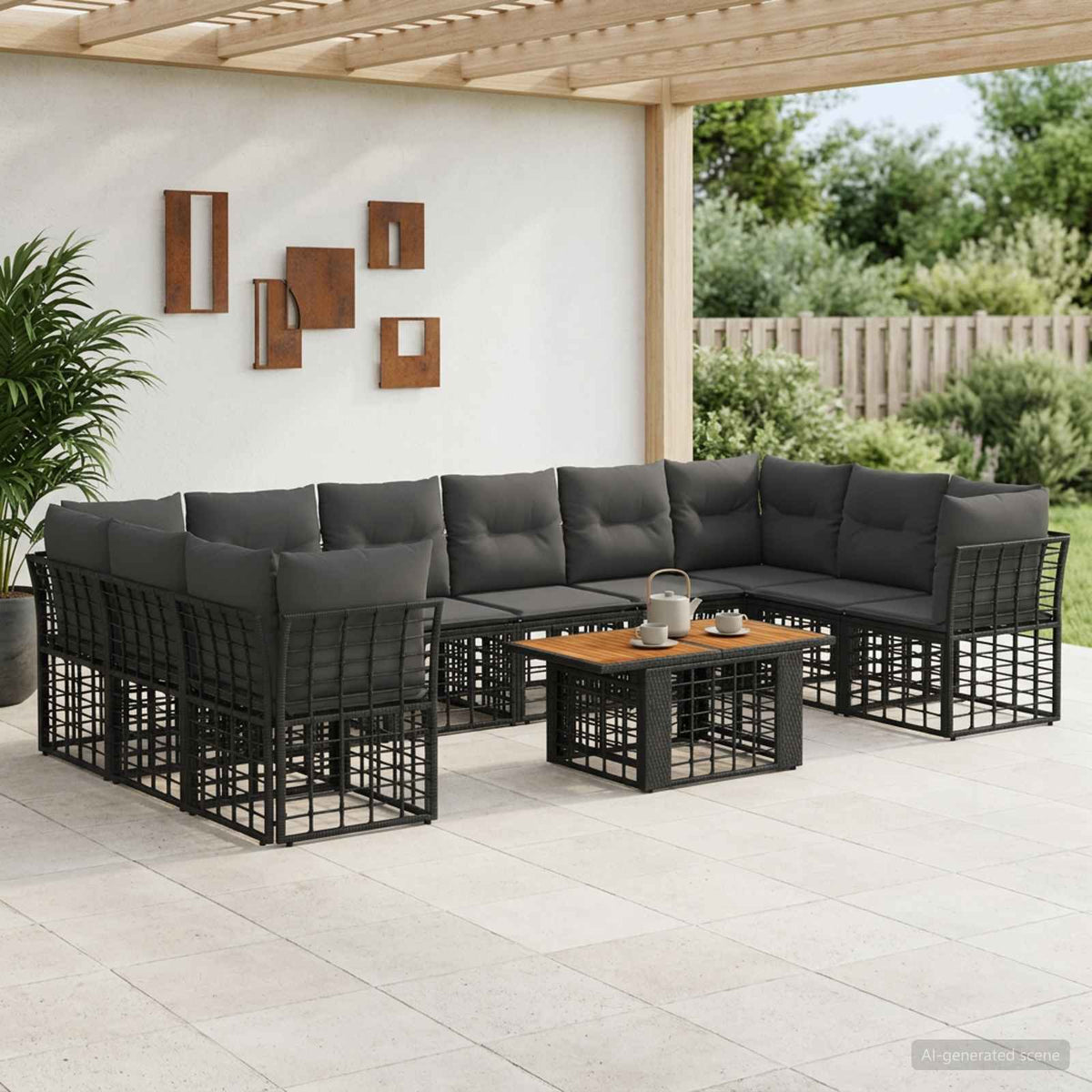 Gartensofa-set 11 stk. Schwarz und Dunkelgrau Poly-Rattan