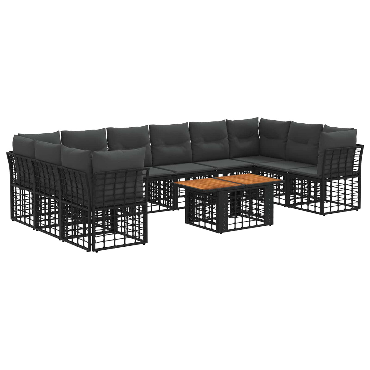 Gartensofa-set 11 stk. Schwarz und Dunkelgrau Poly-Rattan