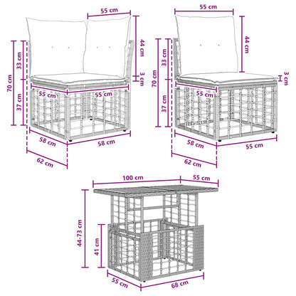 Gartensofa-set 11 stk. Schwarz und Dunkelgrau Poly-Rattan