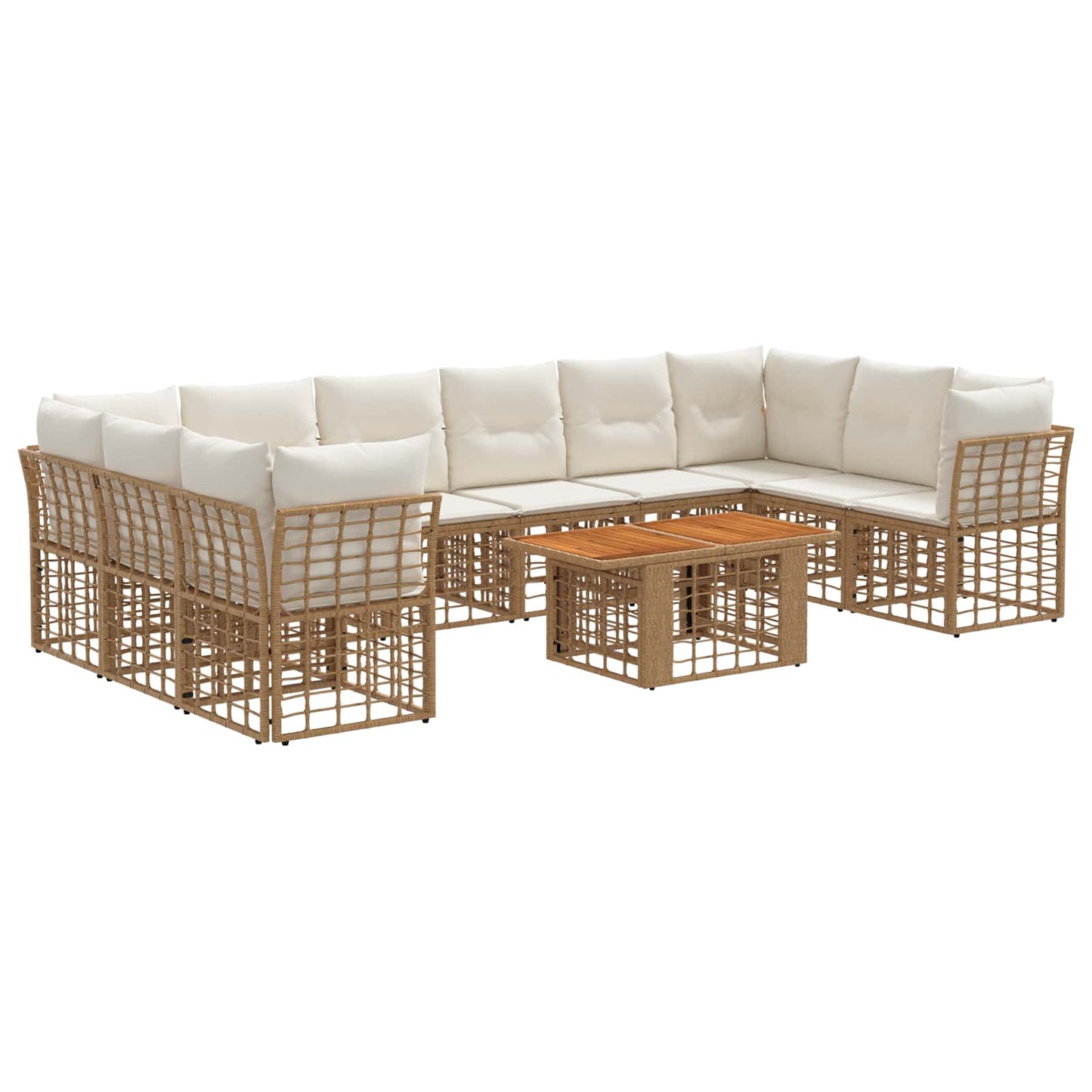 Gartensofa-set 11 stk. Natürlich und Cremweiß Poly-Rattan