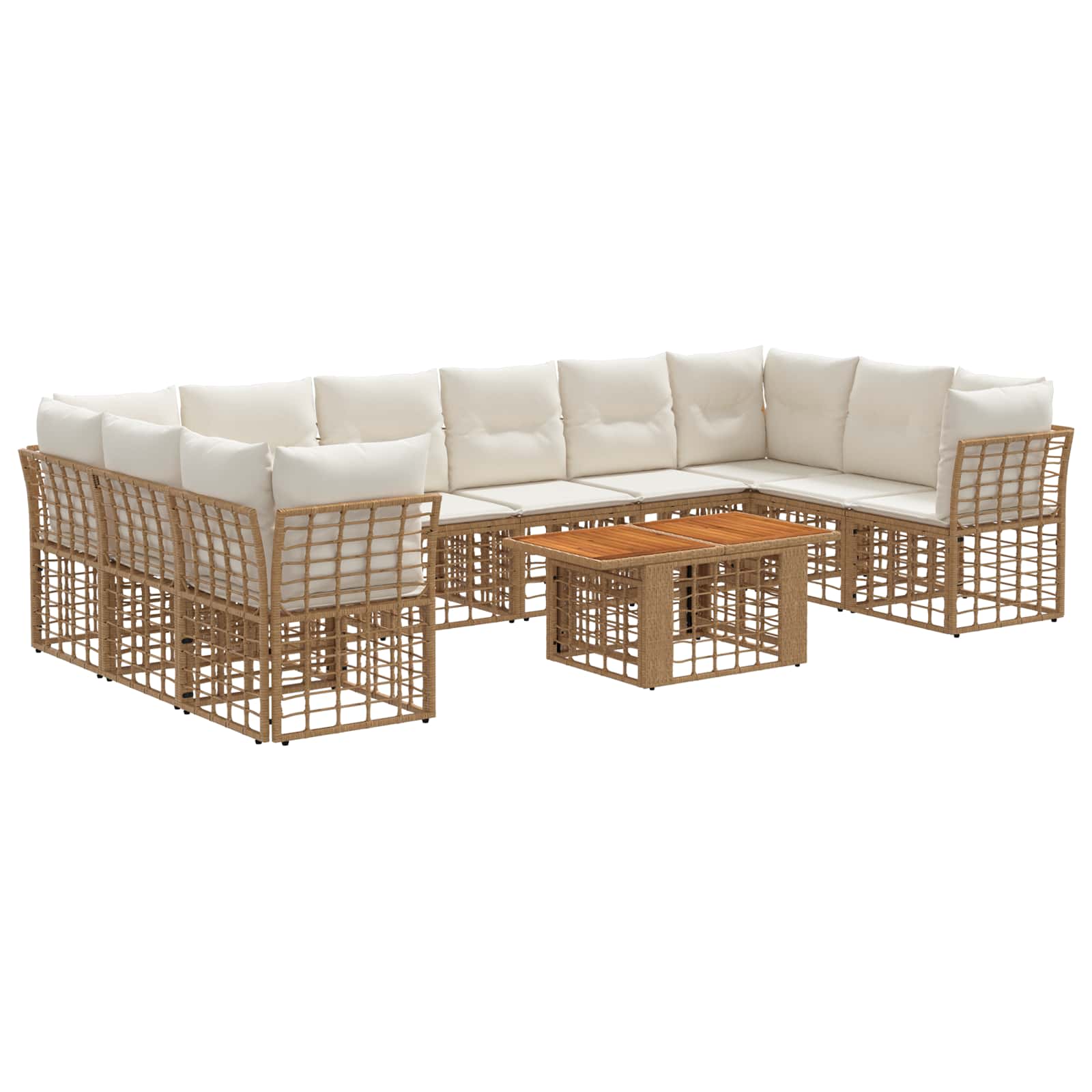 Gartensofa-set 11 stk. Natürlich und Cremweiß Poly-Rattan