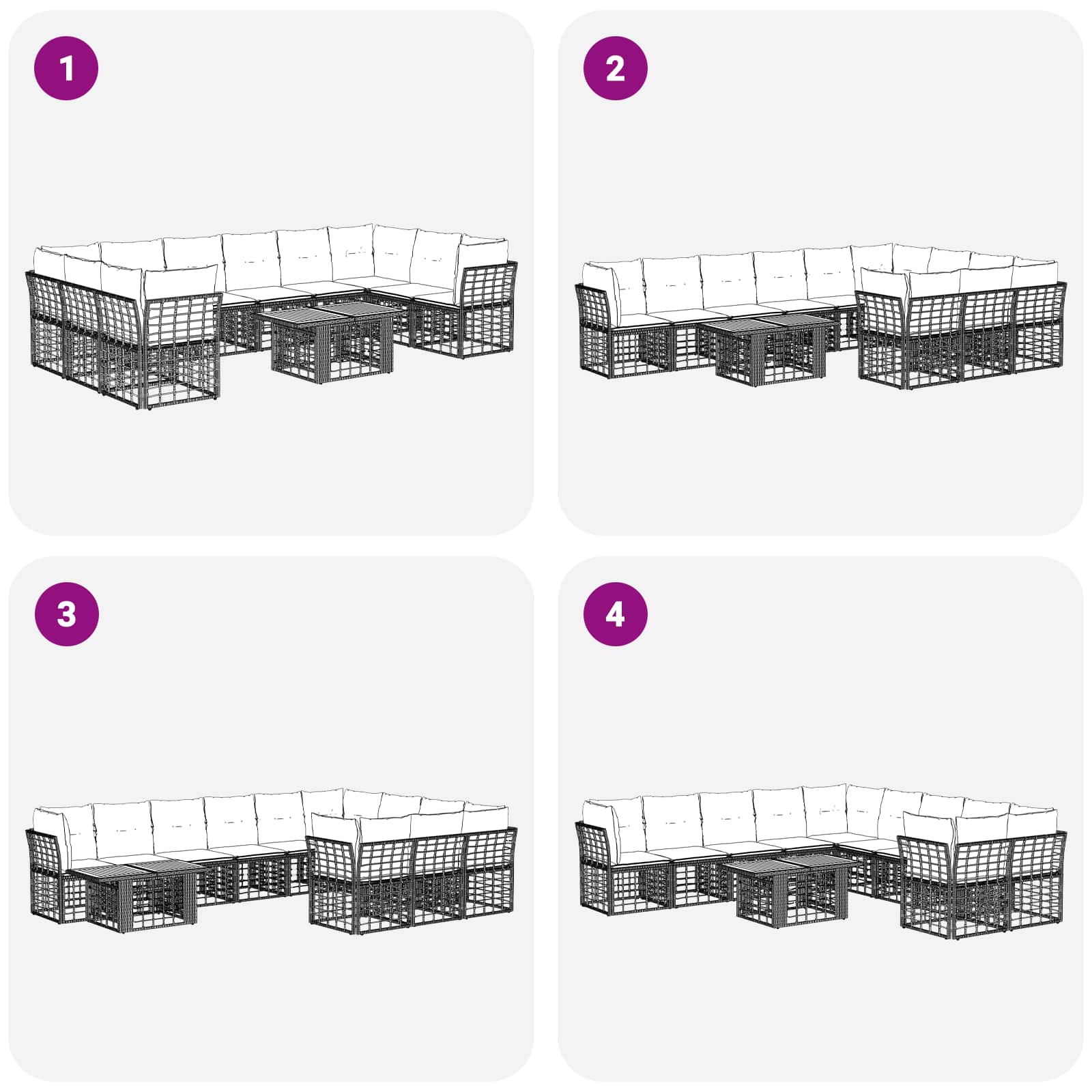 Gartensofa-set 11 stk. Natürlich und Cremweiß Poly-Rattan