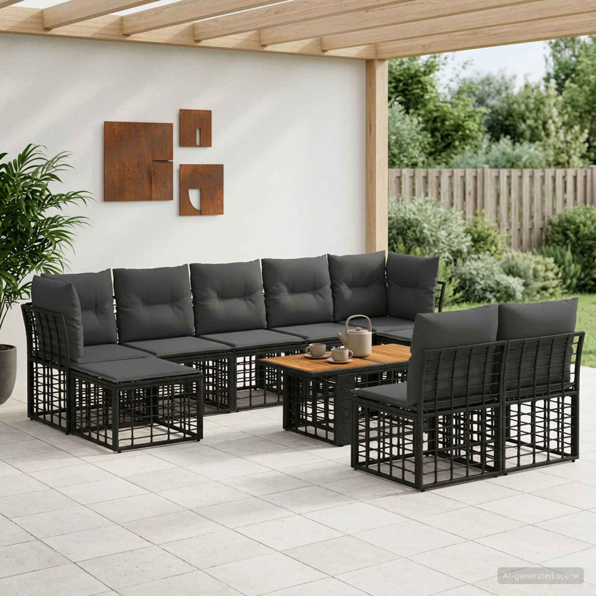 Gartensofa-set 10 stk. Schwarz und Dunkelgrau Poly-Rattan
