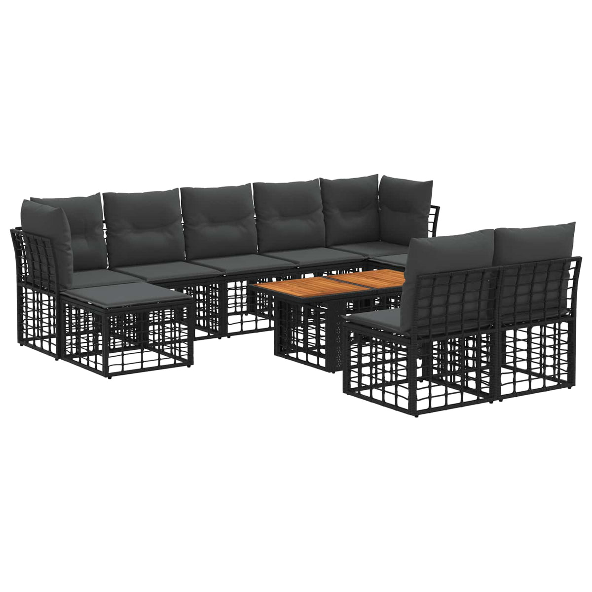 Gartensofa-set 10 stk. Schwarz und Dunkelgrau Poly-Rattan