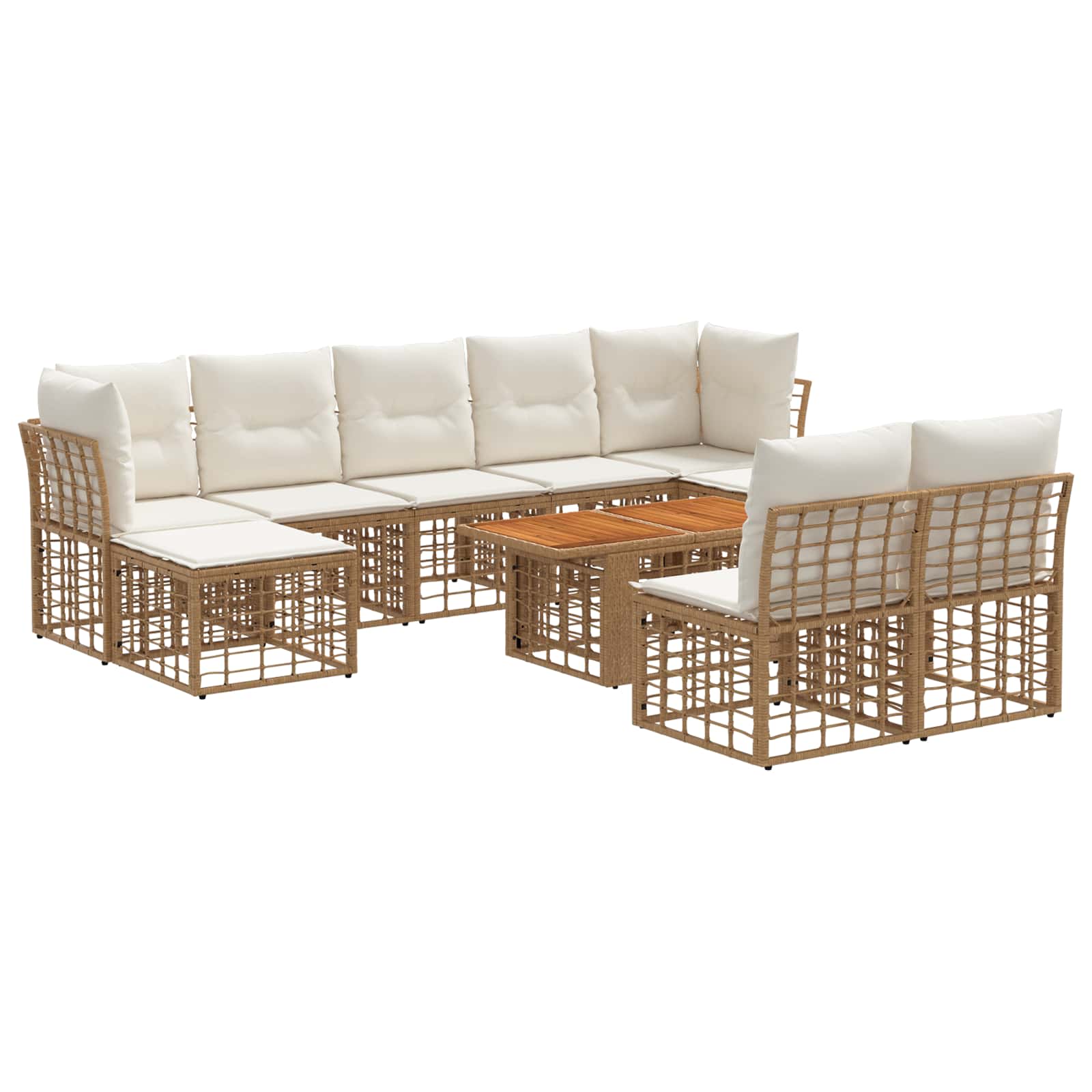 Gartensofa-set 10 stk. Natürlich und Cremweiß Poly-Rattan