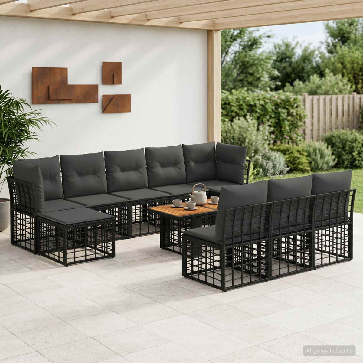 Gartensofa-set 11 stk. Schwarz und Dunkelgrau Poly-Rattan