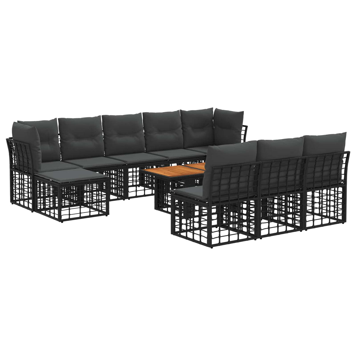 Gartensofa-set 11 stk. Schwarz und Dunkelgrau Poly-Rattan