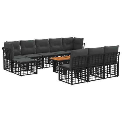Gartensofa-set 11 stk. Schwarz und Dunkelgrau Poly-Rattan
