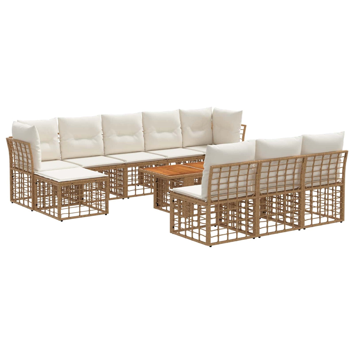 Gartensofa-set 11 stk. Natürlich und Cremweiß Poly-Rattan