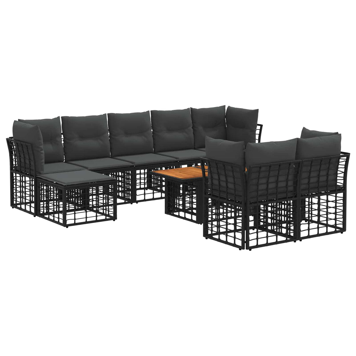 Gartensofa-set 10 stk. Schwarz und Dunkelgrau Poly-Rattan