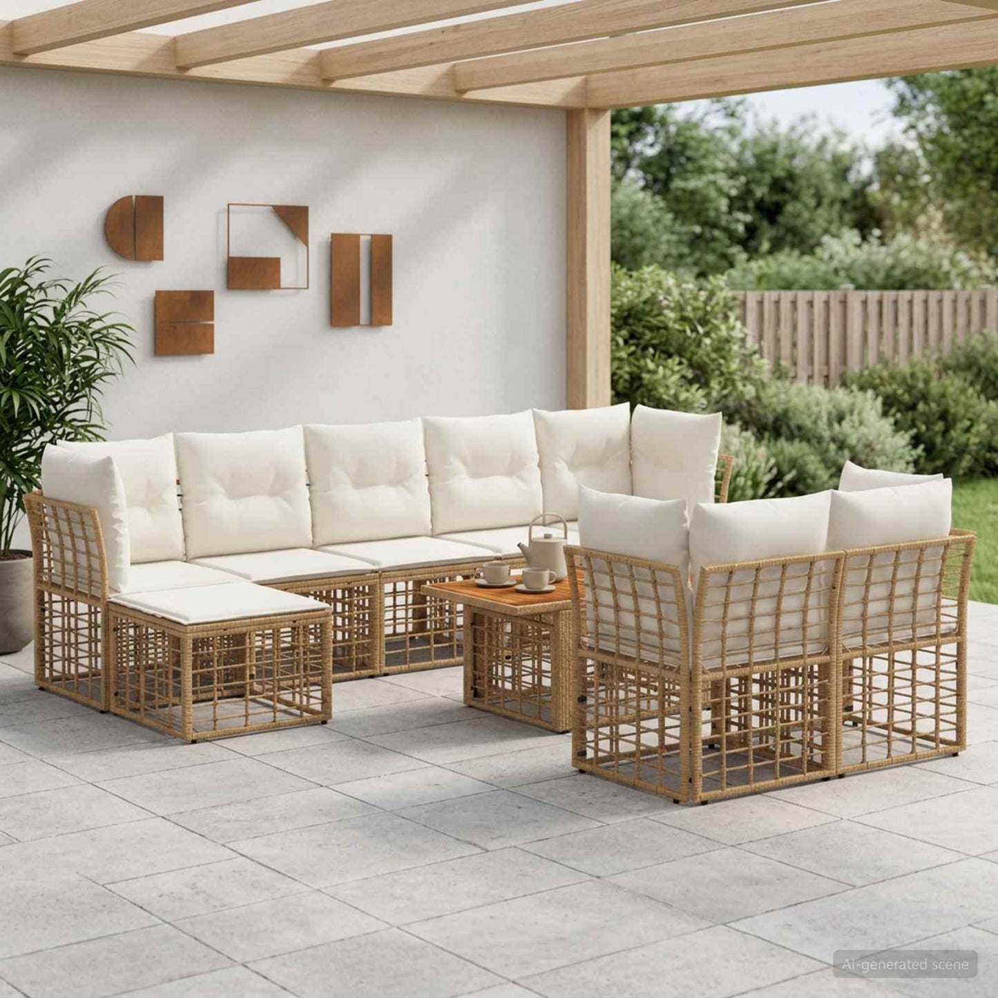 Gartensofa-set 10 stk. Natürlich und Cremweiß Poly-Rattan