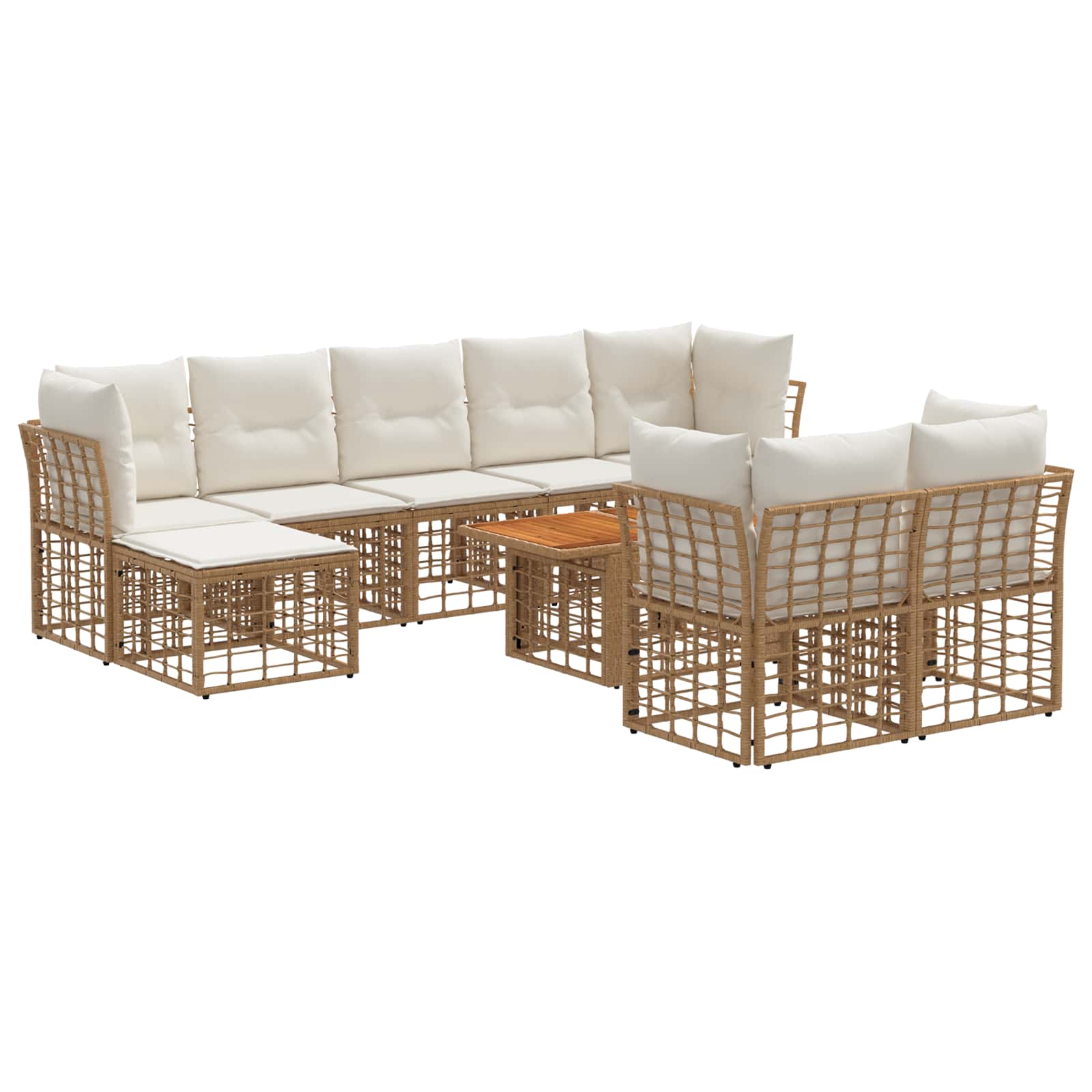 Gartensofa-set 10 stk. Natürlich und Cremweiß Poly-Rattan