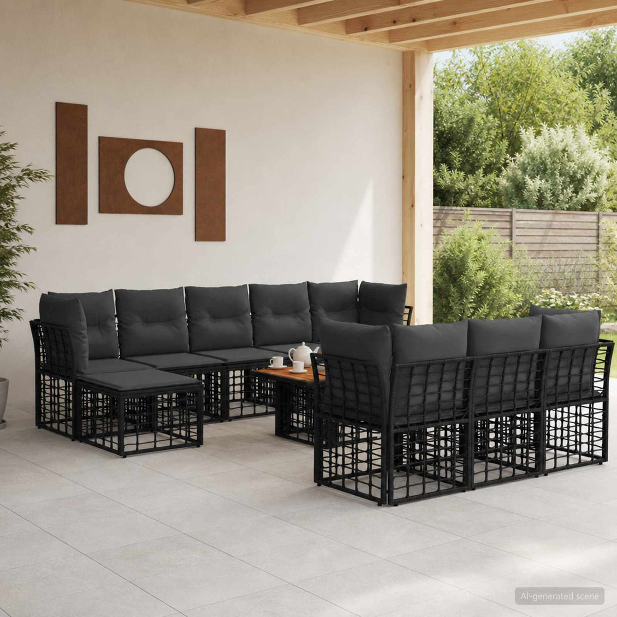 Gartensofa-set 11 stk. Schwarz und Dunkelgrau Poly-Rattan