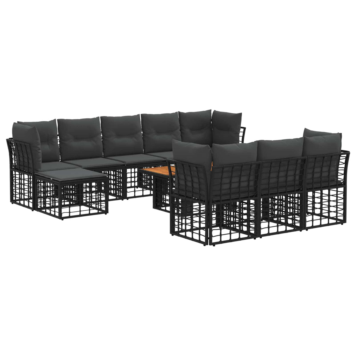 Gartensofa-set 11 stk. Schwarz und Dunkelgrau Poly-Rattan