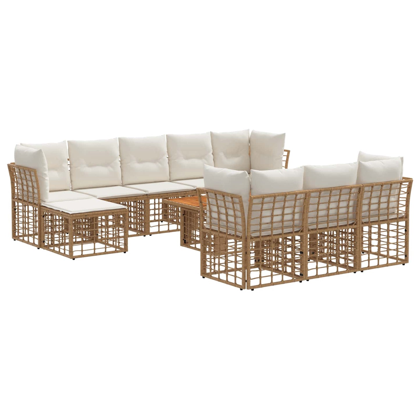 Gartensofa-set 11 stk. Natürlich und Cremweiß Poly-Rattan