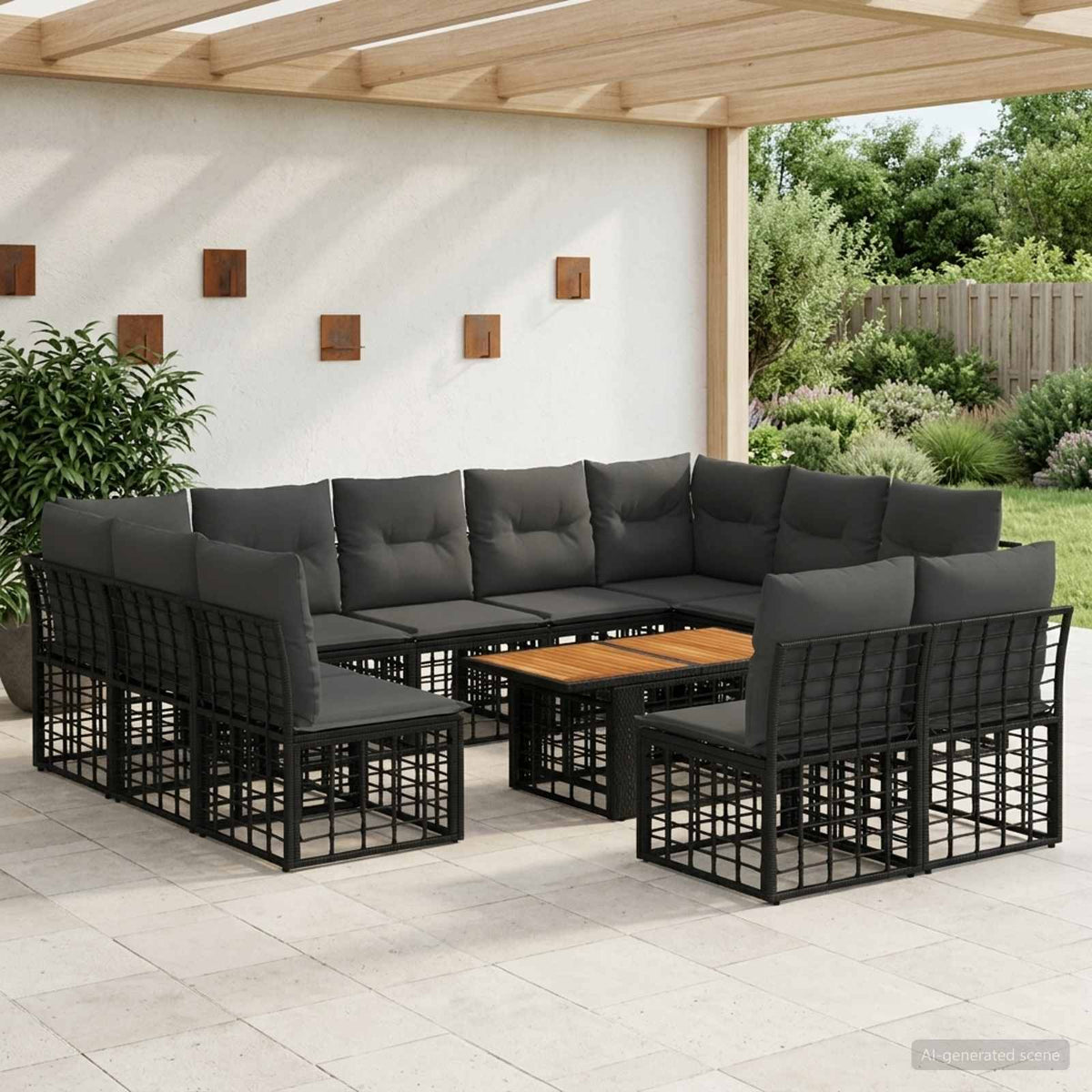 Gartensofa-set 12 stk. Schwarz und Dunkelgrau Poly-Rattan